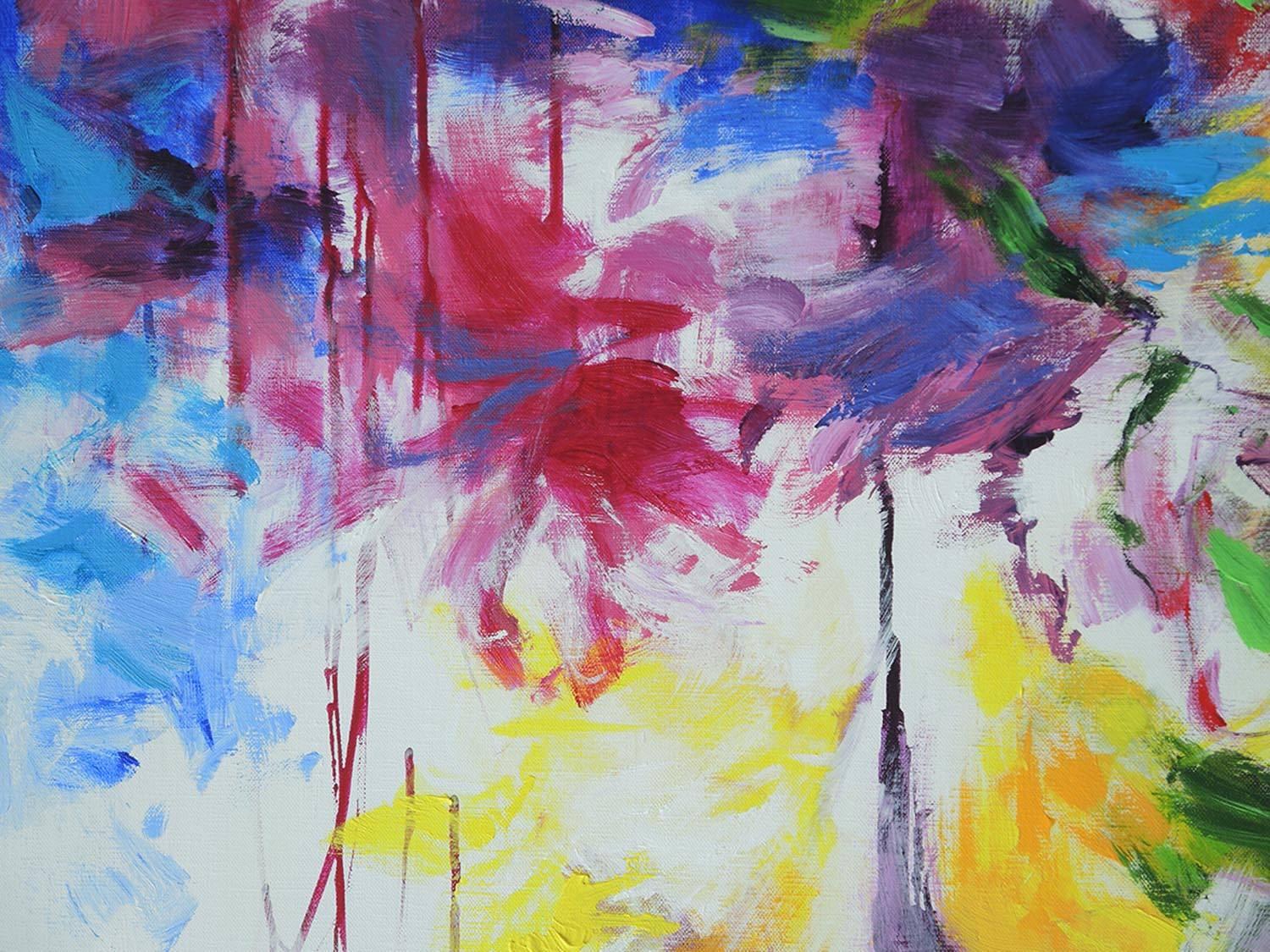 The Era of Flowers, bright and bold abstract painting - Painting by Mary Chaplin