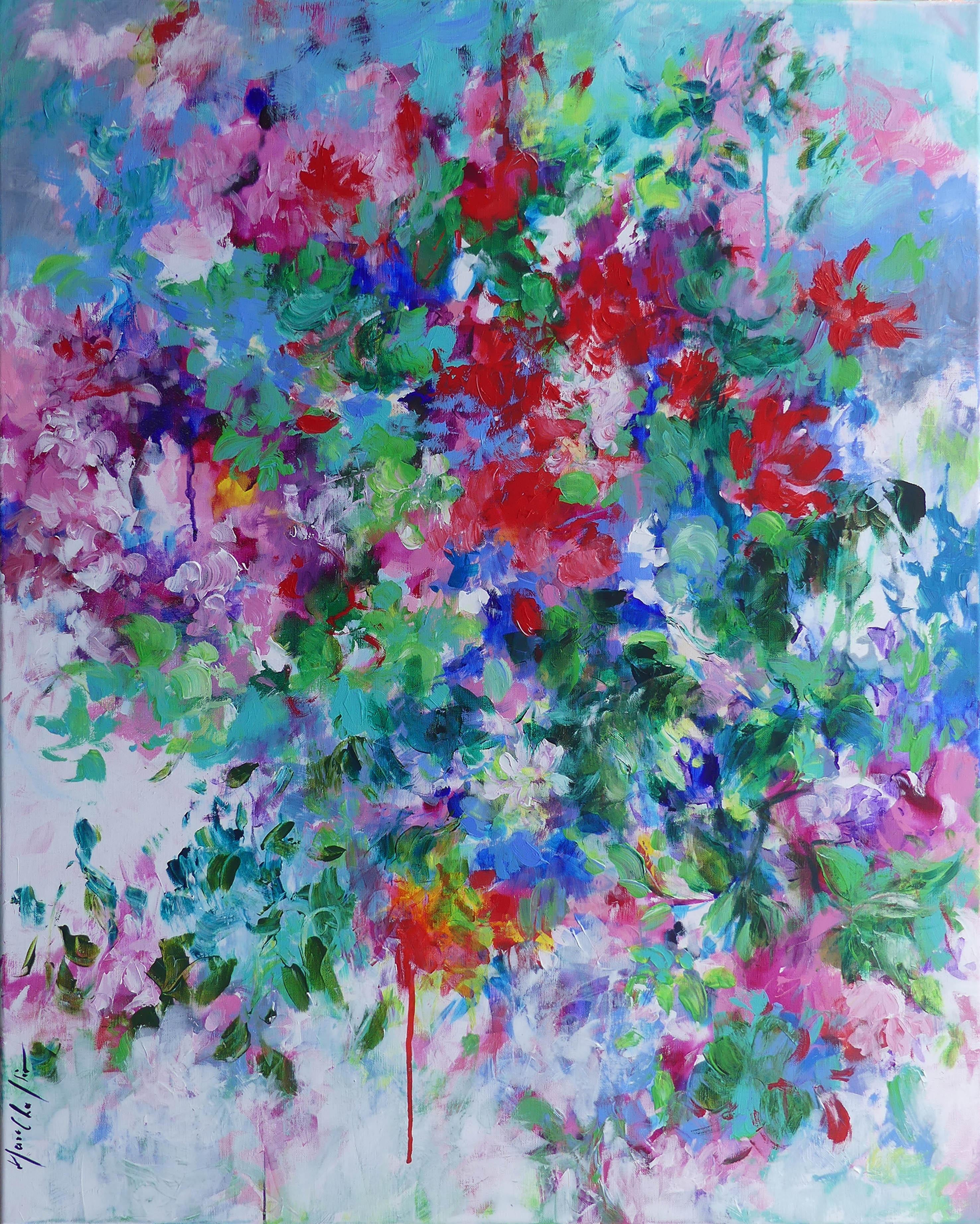 Mary Chaplin Landscape Painting - The season of happiness, Original art, Landscape, floral, Abstract, Nature 