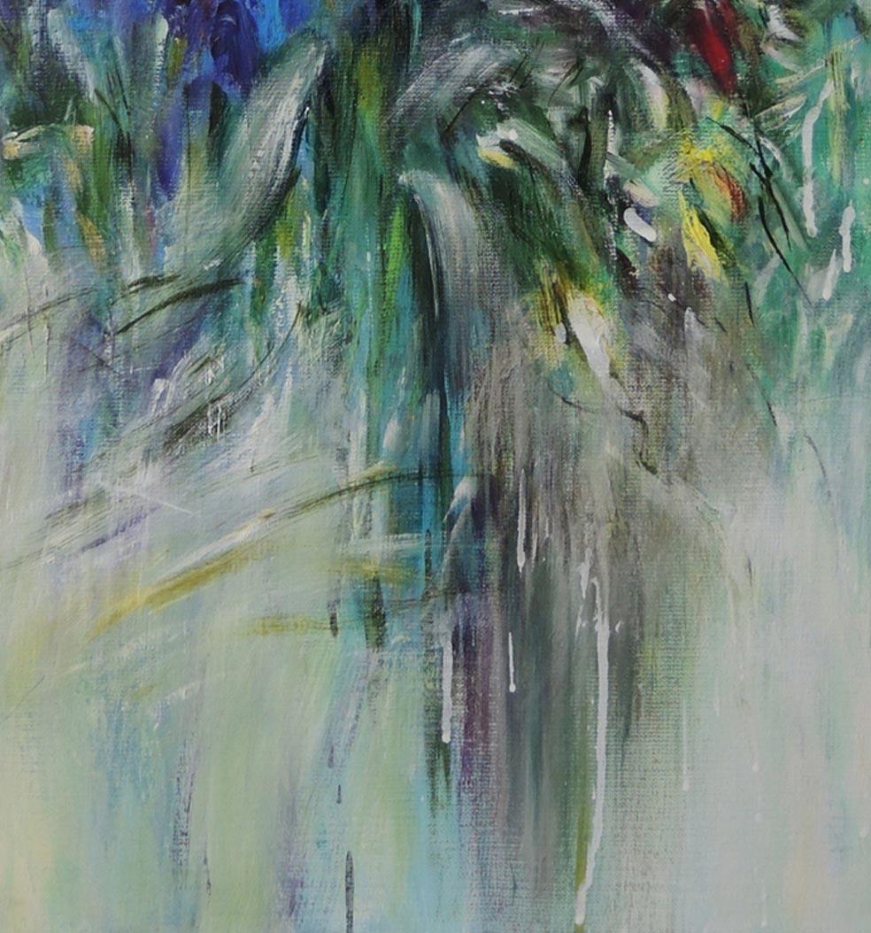 Il suono del vento, dipinto astratto floreale luminoso - Abstract Painting Grigio di Mary Chaplin