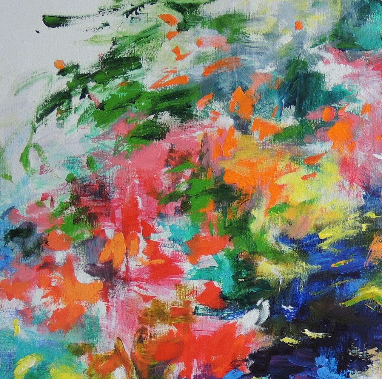 Through the Mist of My Memory, Expressionist Style Red and Blue Floral Painting For Sale 2