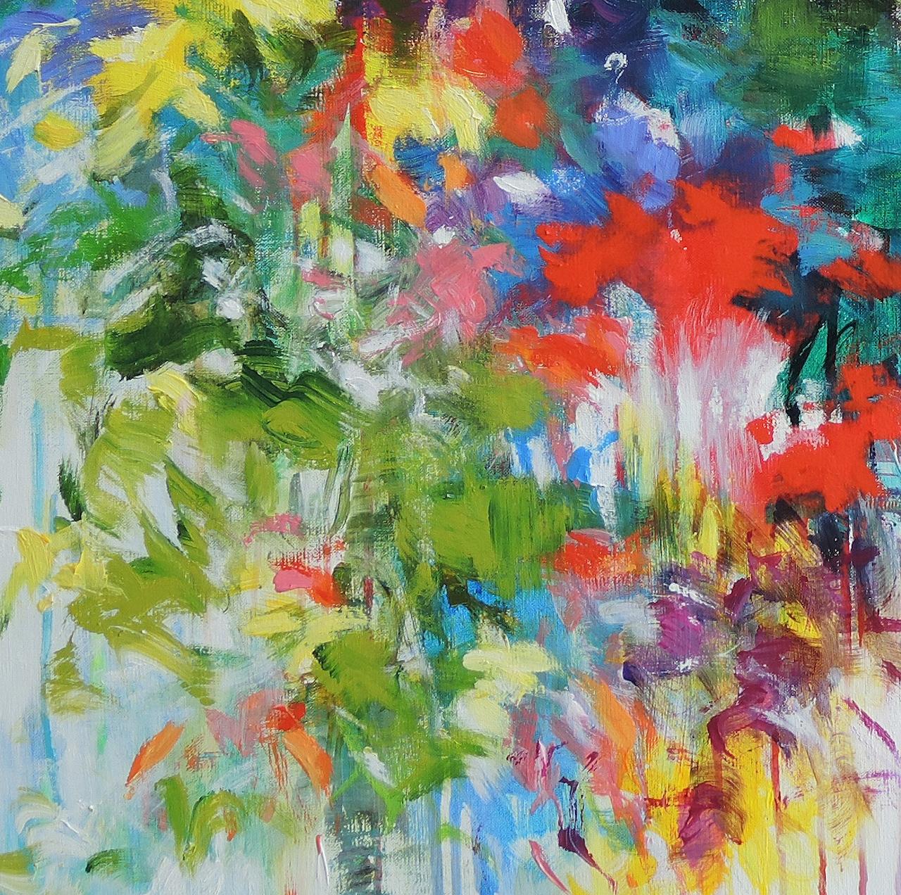 Through the Mist of My Memory, Expressionist Style Red and Blue Floral Painting For Sale 3