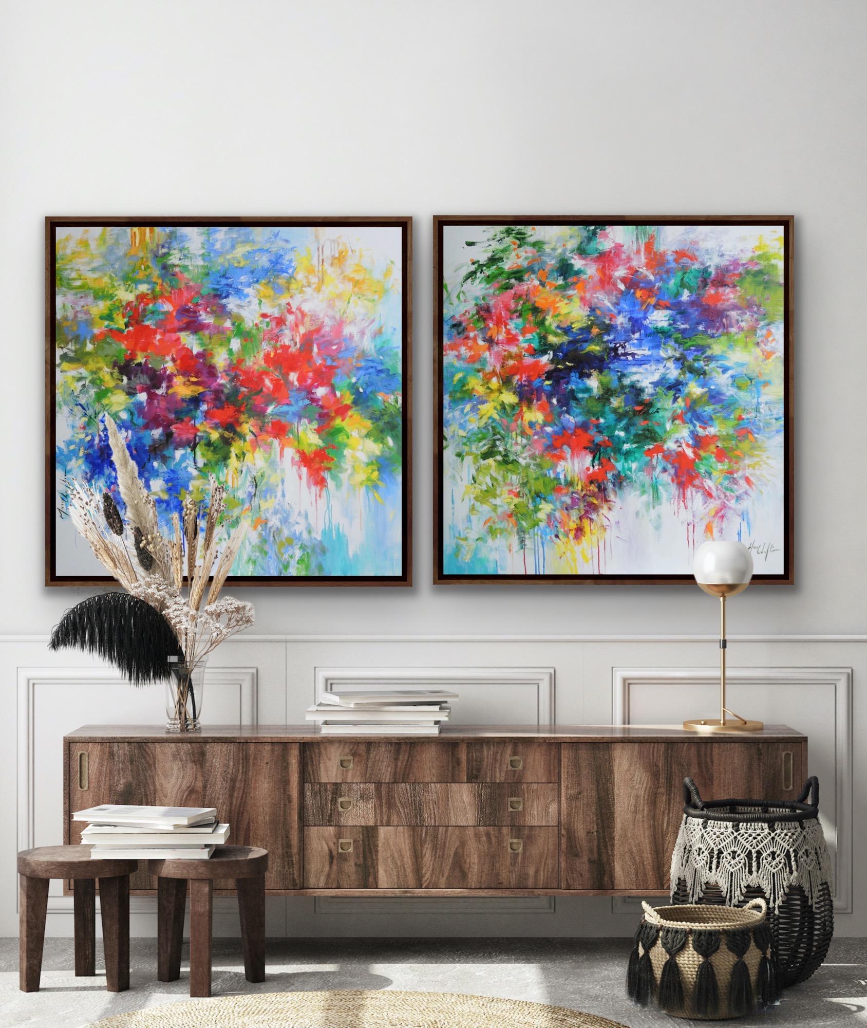 Through the Mist of My Memory, Expressionist Style Red and Blue Floral Painting For Sale 4