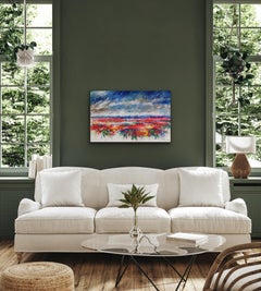 Waiting for the Sun, Diptych, Bold Abstract Landscape Painting, Floral Art