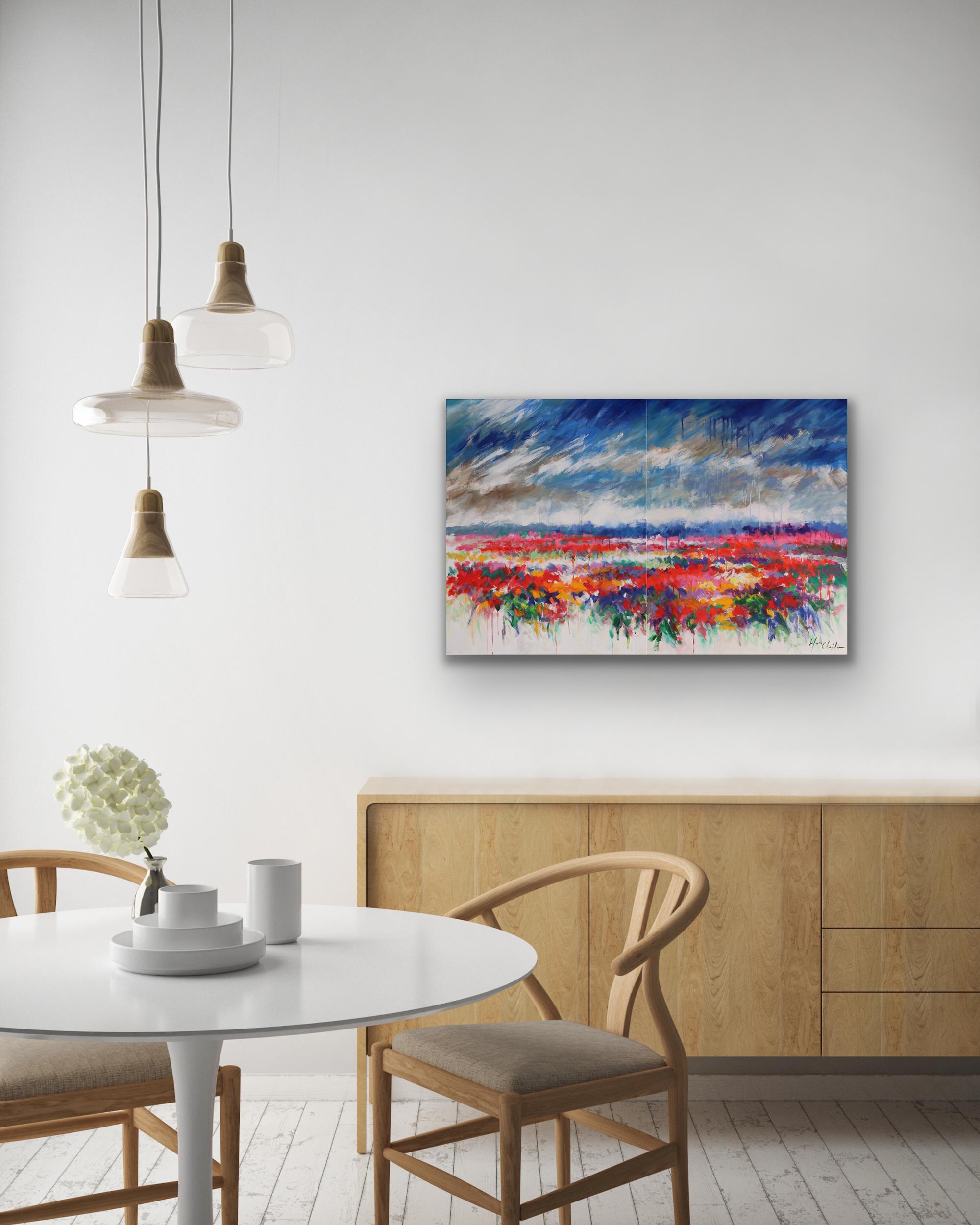 Waiting for the Sun, Diptych, Bold Abstract Landscape Painting, Floral Art For Sale 3
