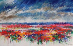 Waiting for the Sun, Diptych, Bold Abstract Landscape Painting, Floral Art