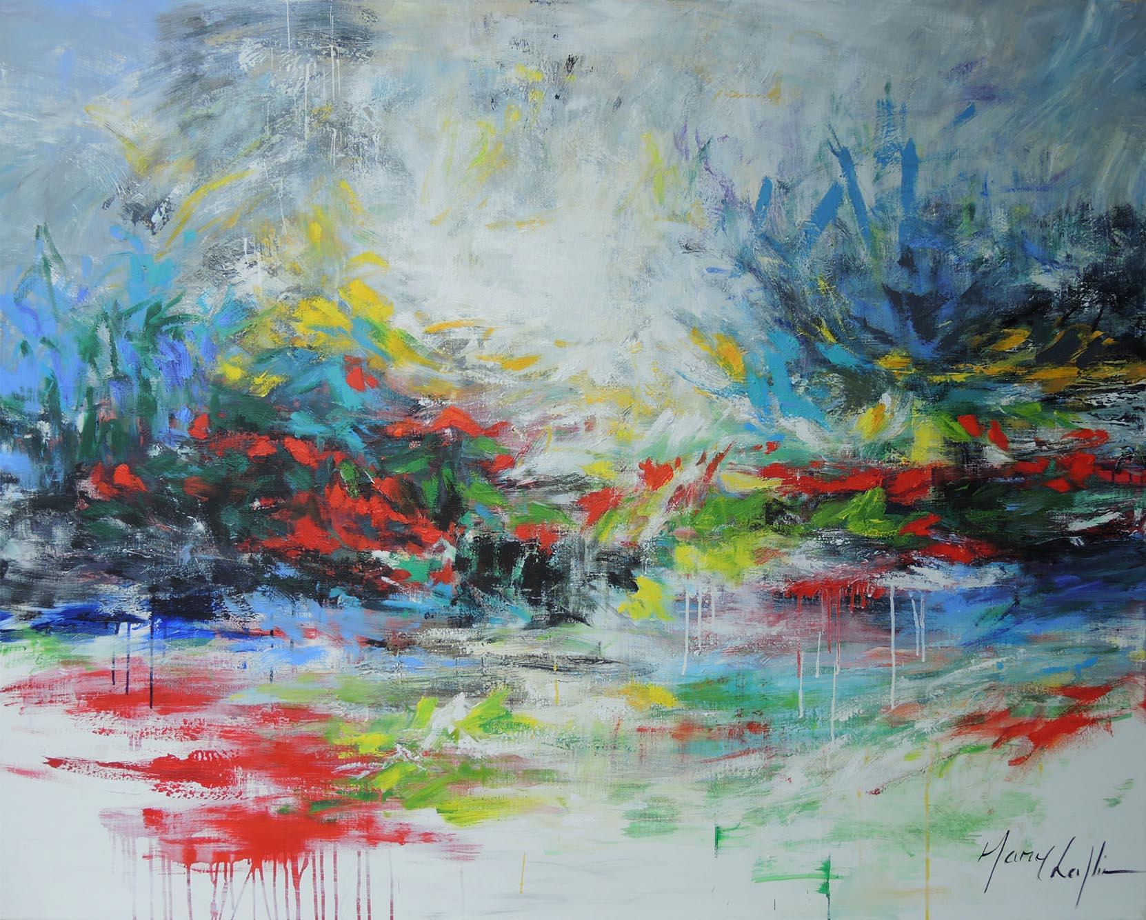 Mary Chaplin Abstract Painting - Walking along the banks of my memories, large abstract painting of flowers