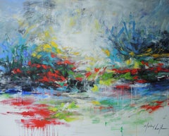 Walking along the banks of my memories, large abstract painting of flowers