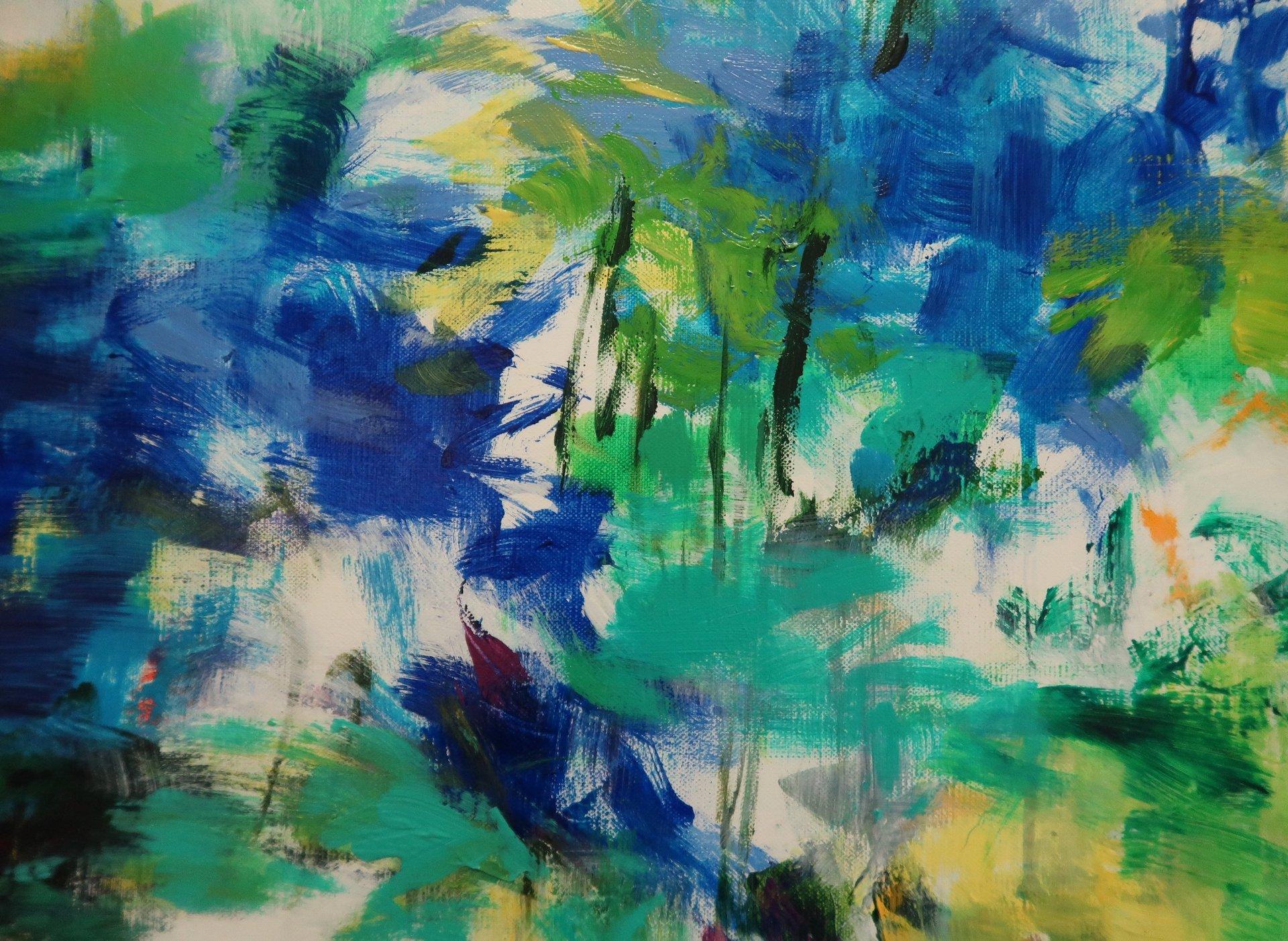 Cuando Vuelven Las Golondrinas, MARY CHAPLIN, Pintura Floral Abstracta, Arte Brillante en venta 1