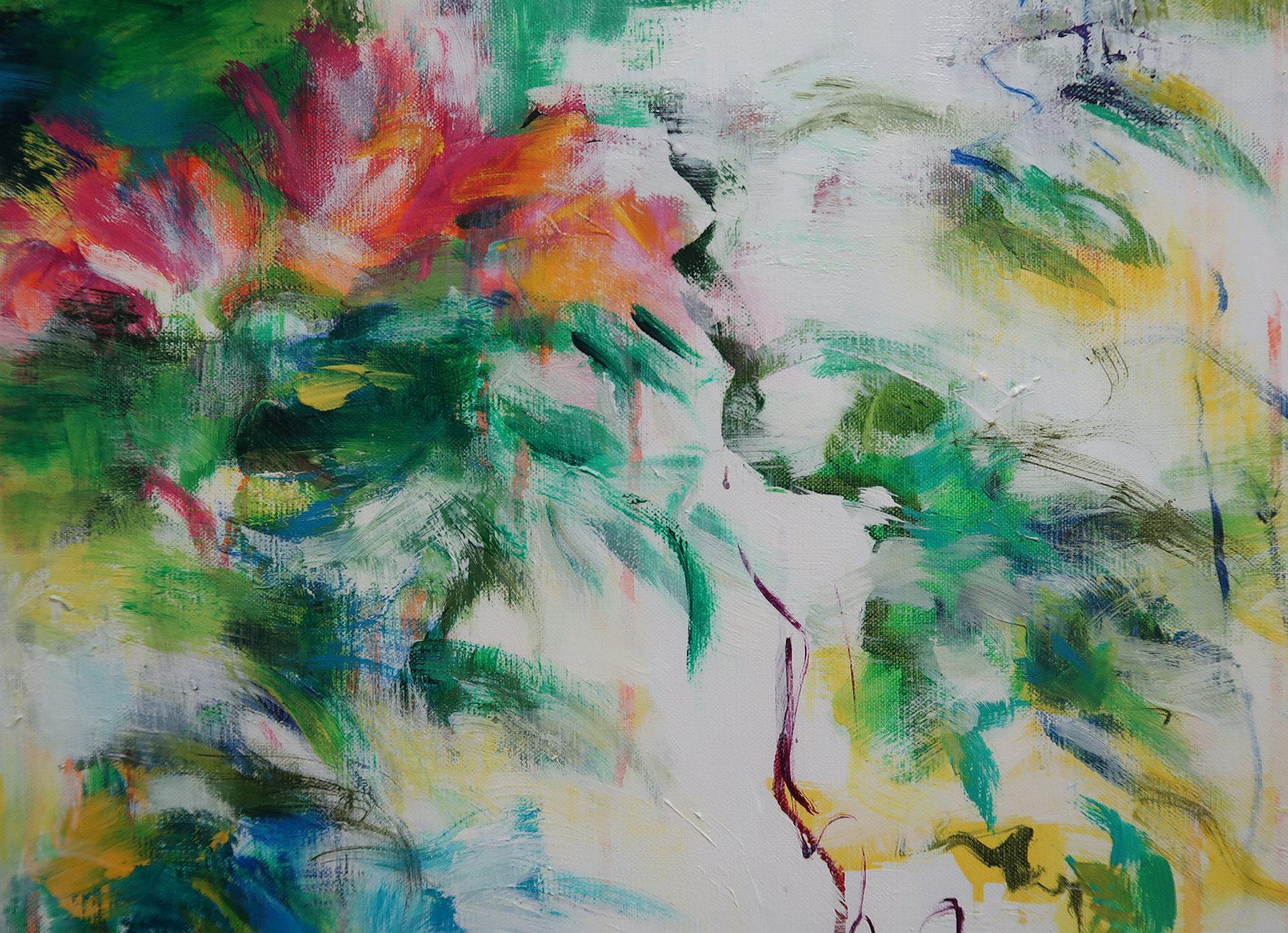 Cuando Vuelven Las Golondrinas, MARY CHAPLIN, Pintura Floral Abstracta, Arte Brillante en venta 2