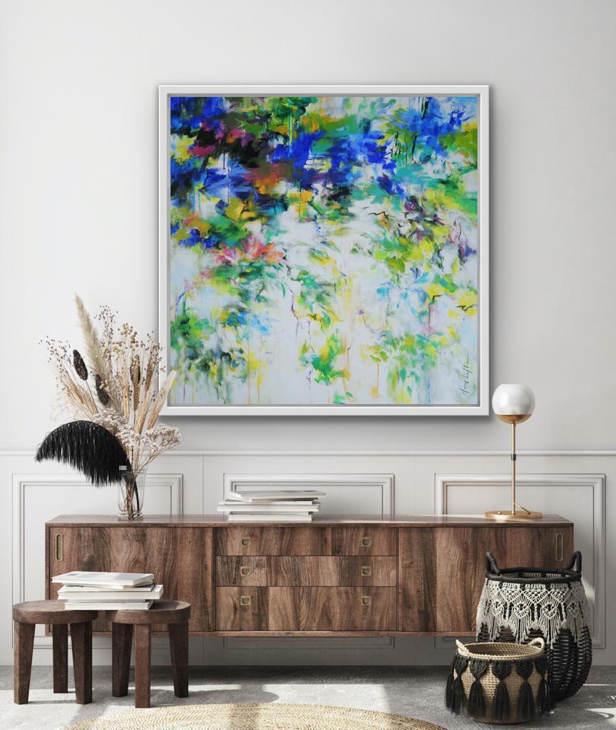 When The Swallows Are Back, MARY CHAPLIN, Abstract Floral Painting, Bright Art For Sale 6