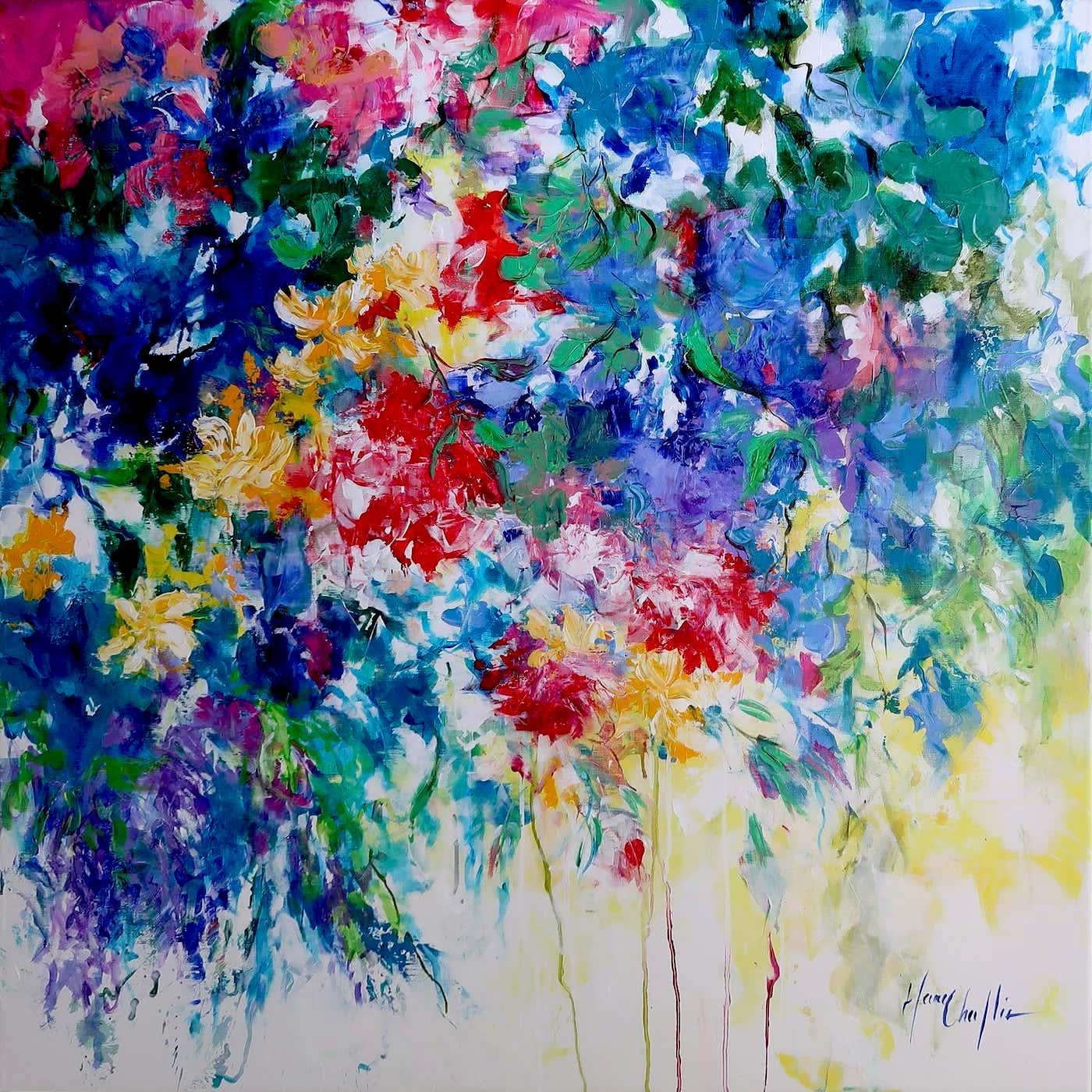 Mary Chaplin Abstract Painting - Wisteria and Roses-original abstract floral landscape painting-contemporary Art