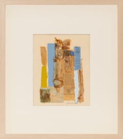 Modern Vintage Mixed Media Collage in Blue and Gold by Mary Chenoweth