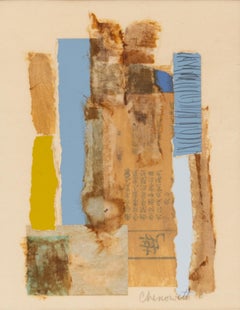 Modern Vintage Mixed Media Collage in Blue and Gold by Mary Chenoweth