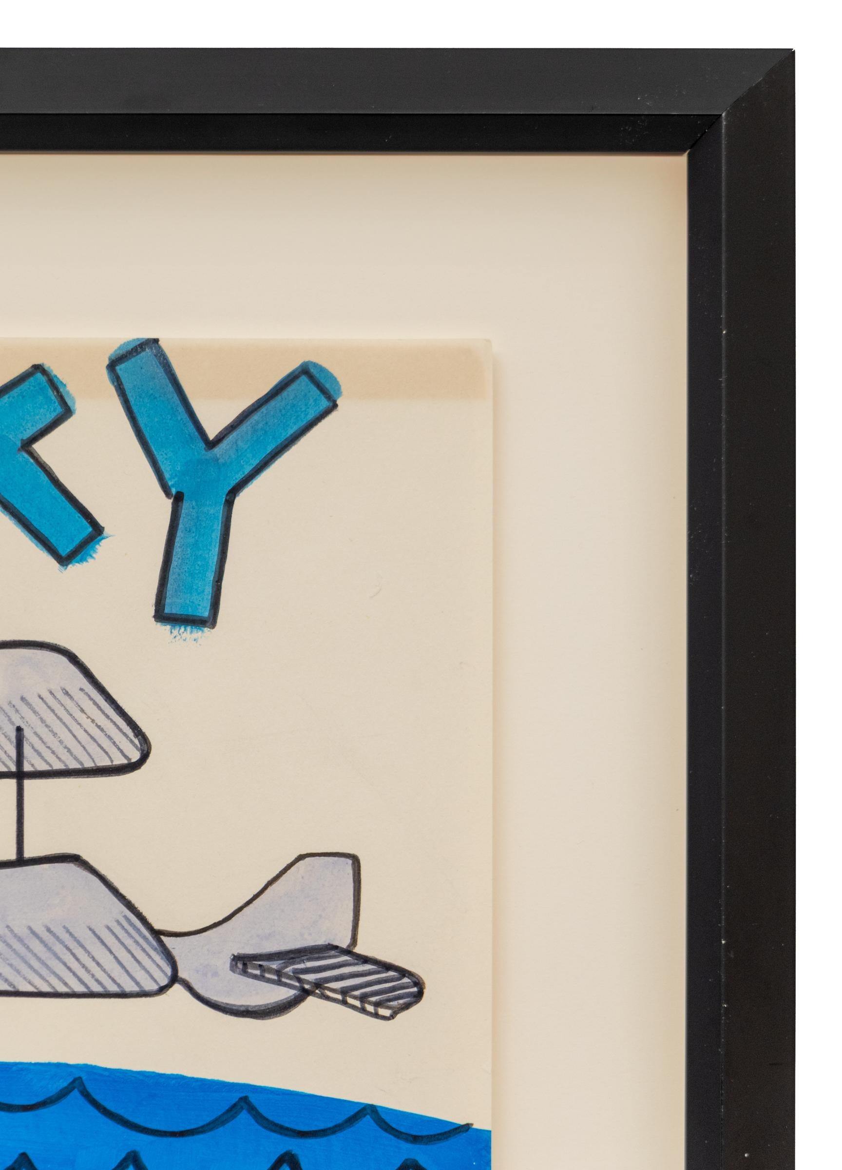 Sky (Biplane Flying Over Water), Mid Century Modern Mixed Media Composition For Sale 6