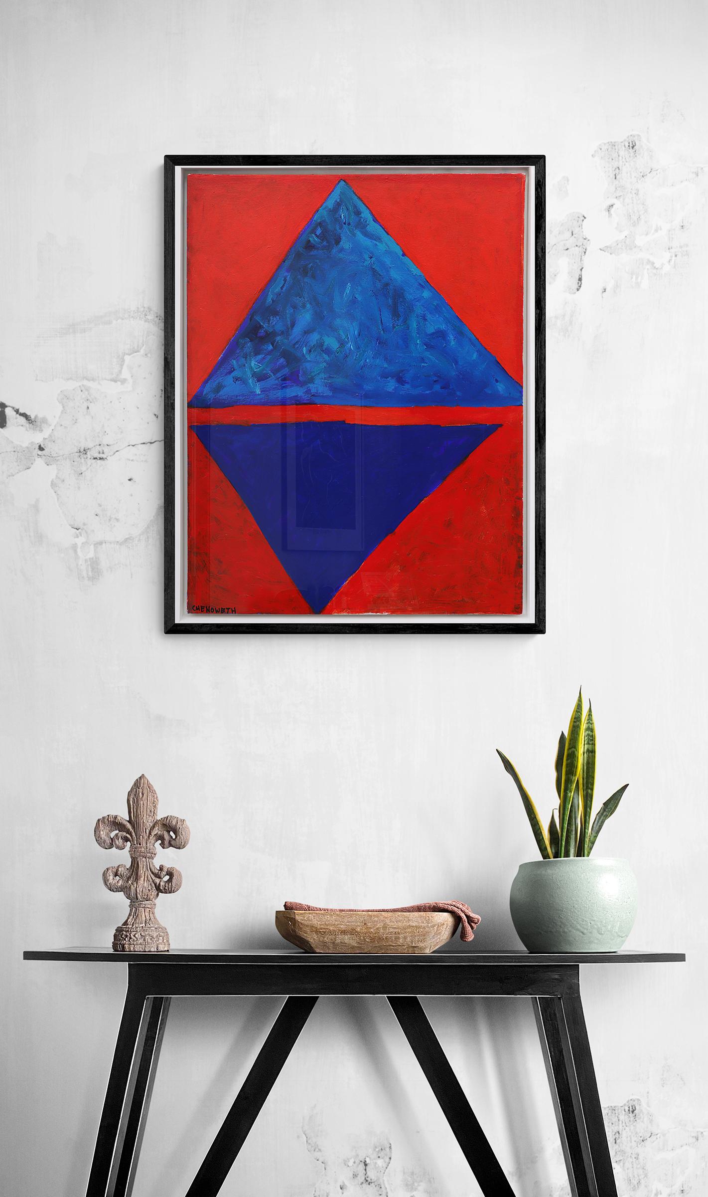 Geometric Abstract Oil Painting, Triangles, Geometric, Red and Blue 6