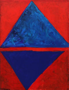 Geometric Abstract Oil Painting, Triangles, Geometric, Red and Blue