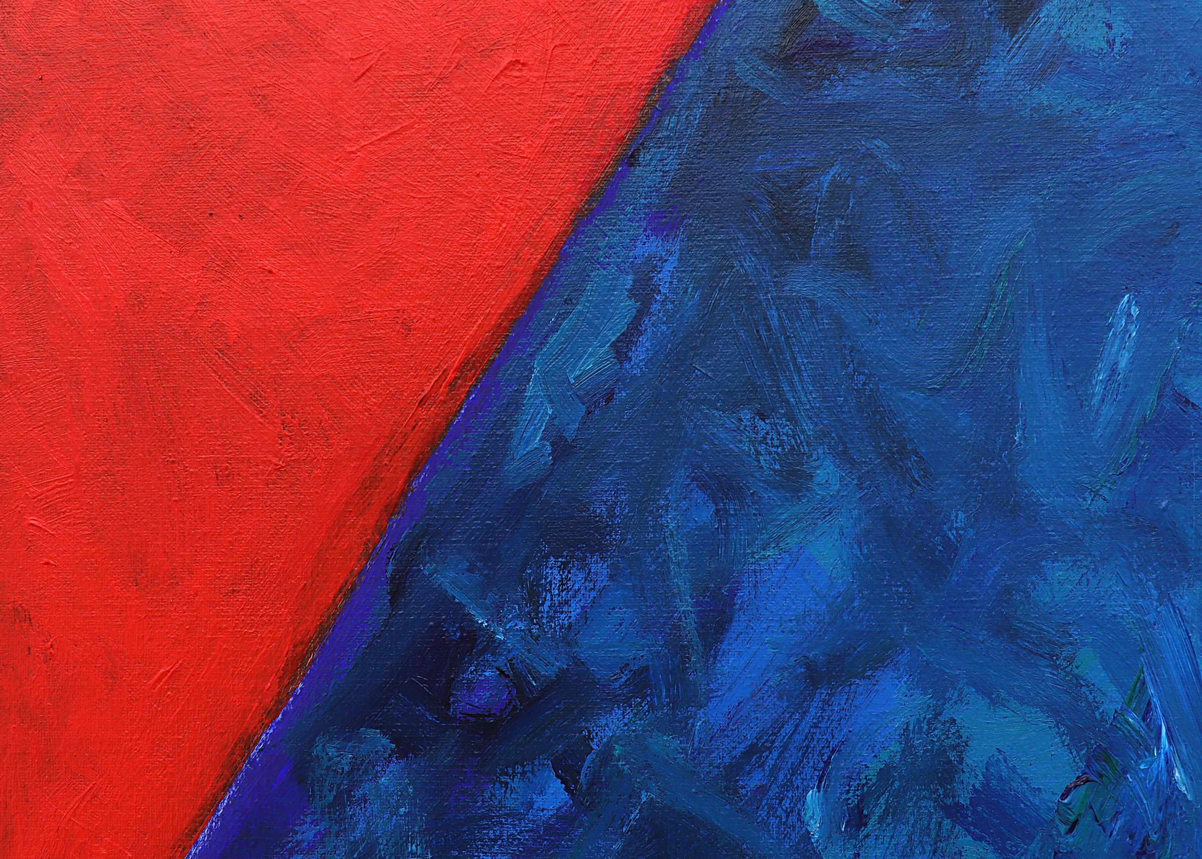 Geometric Abstract Oil Painting, Triangles, Geometric, Red and Blue 2