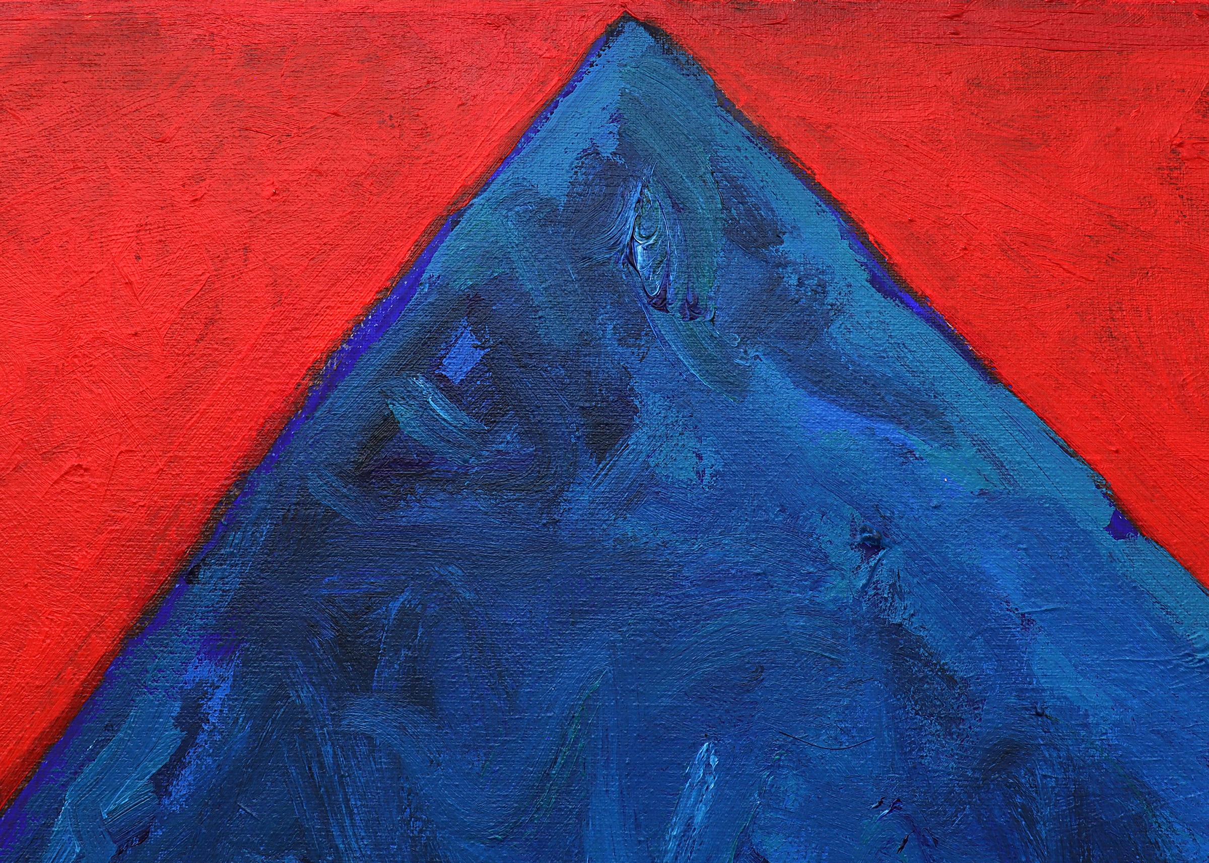 Geometric Abstract Oil Painting, Triangles, Geometric, Red and Blue 3