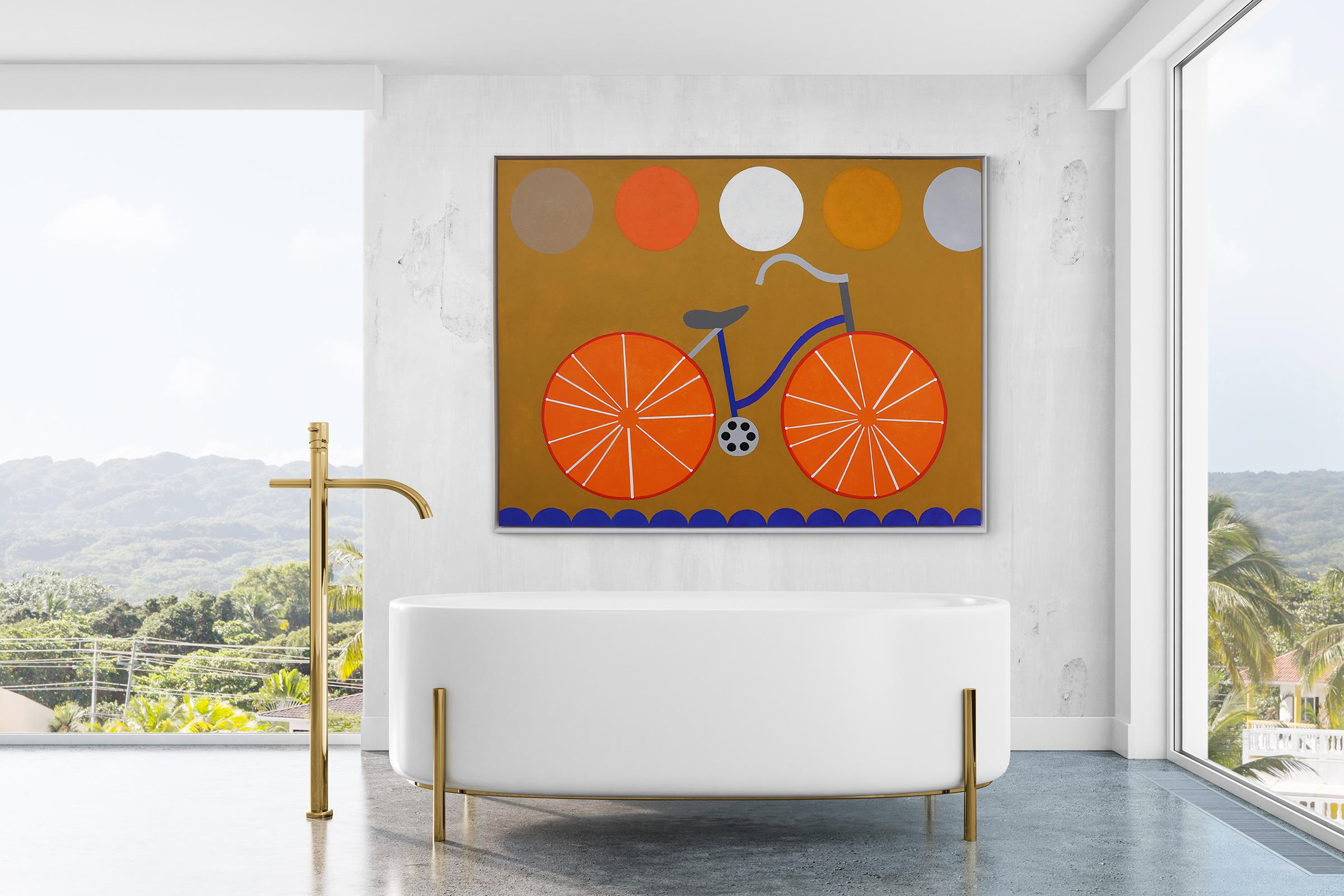 Grande dipinto a olio su bicicletta modernista del 1960 di Mary Chenoweth - Arte postmoderna in vendita 2