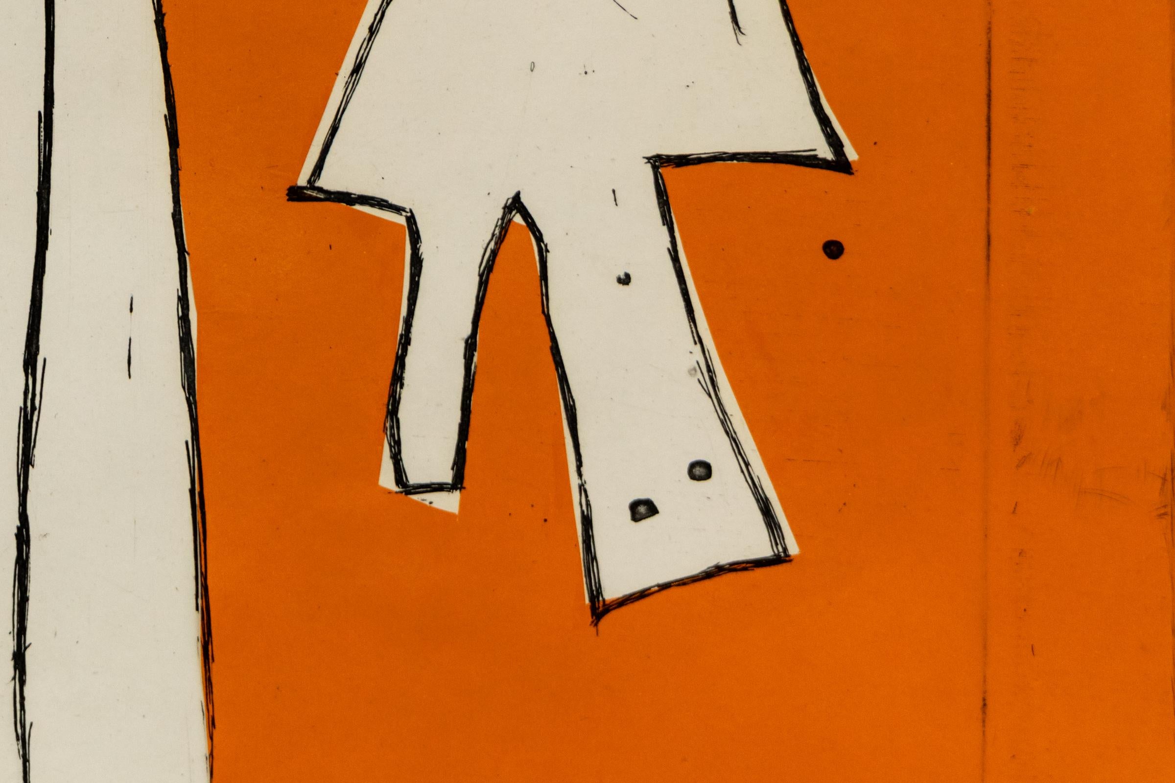 Homage to E.W. (Emerson Woelffer), Original Mid Century Modern Lithograph - Orange Abstract Print by Mary Chenoweth