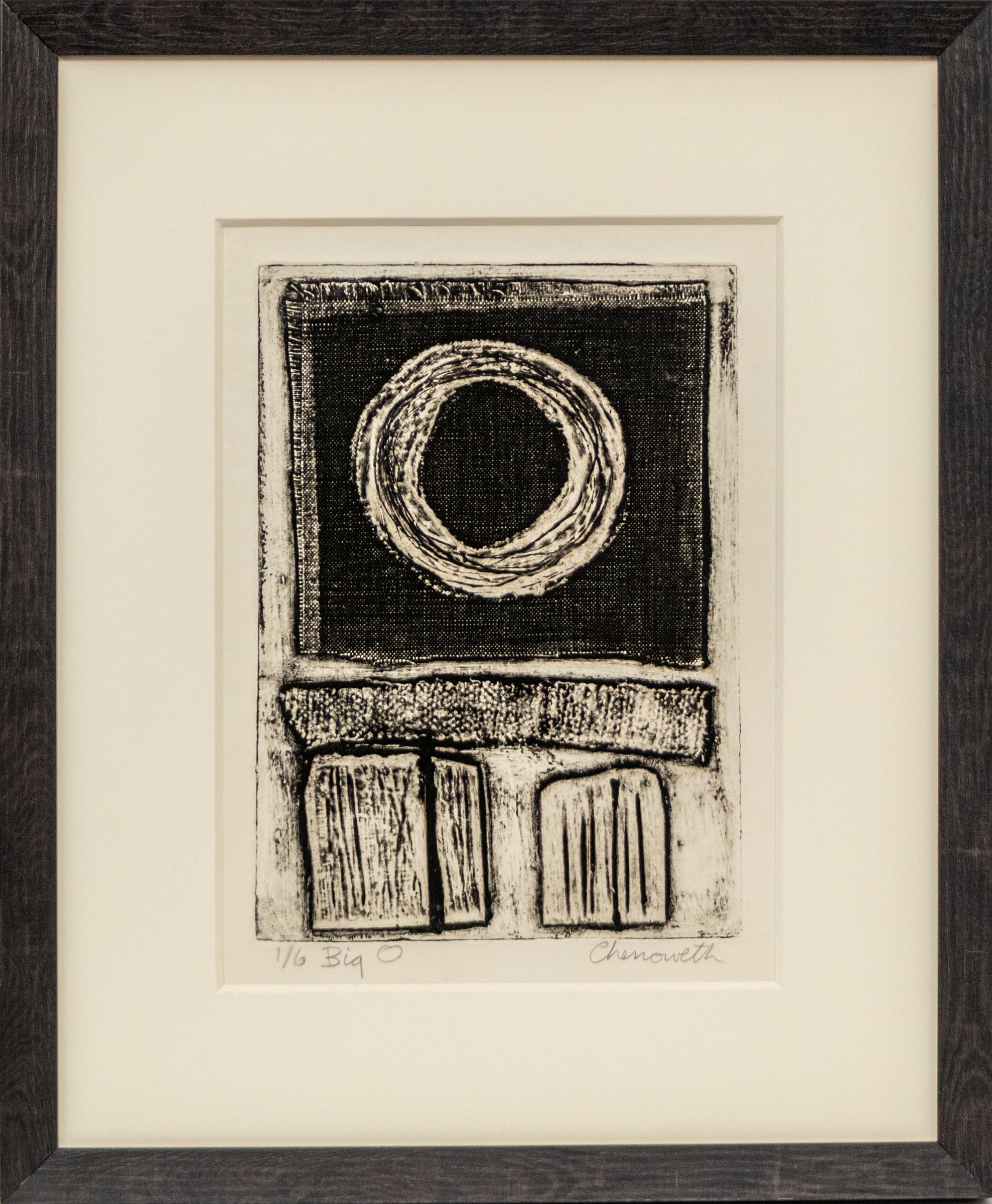 Mid-Century Modern Abstract Etching, Original Black and White Graphic Art Print - Beige Abstract Print by Mary Chenoweth