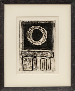 Abstrakte Mid-Century Modern-Radierung, Original Schwarz-Weiß-Graphit-Kunstdruck