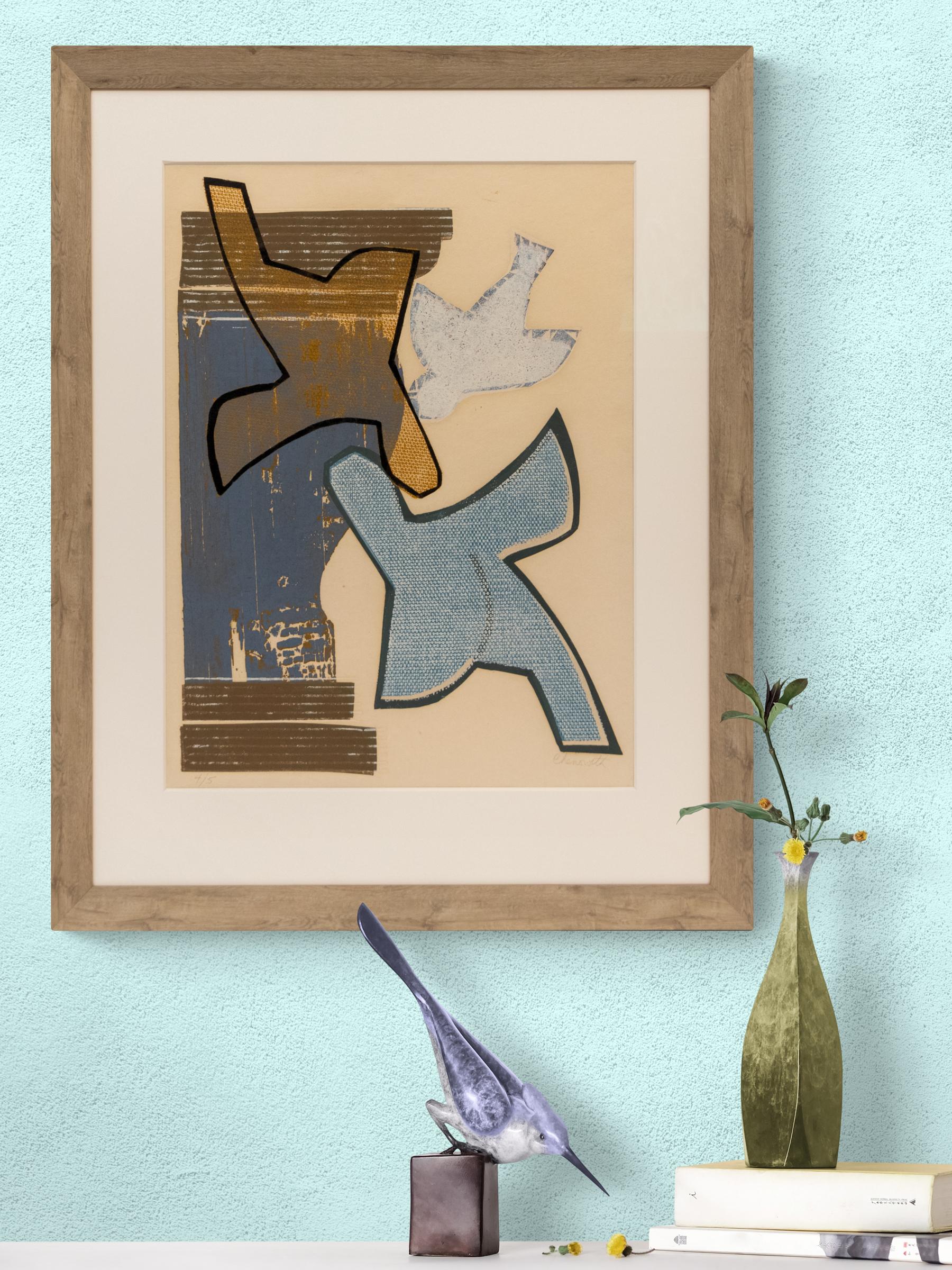 Litografía original firmada de los años 70 sobre pájaros azules - Mid Century Modern Artwork en venta 2