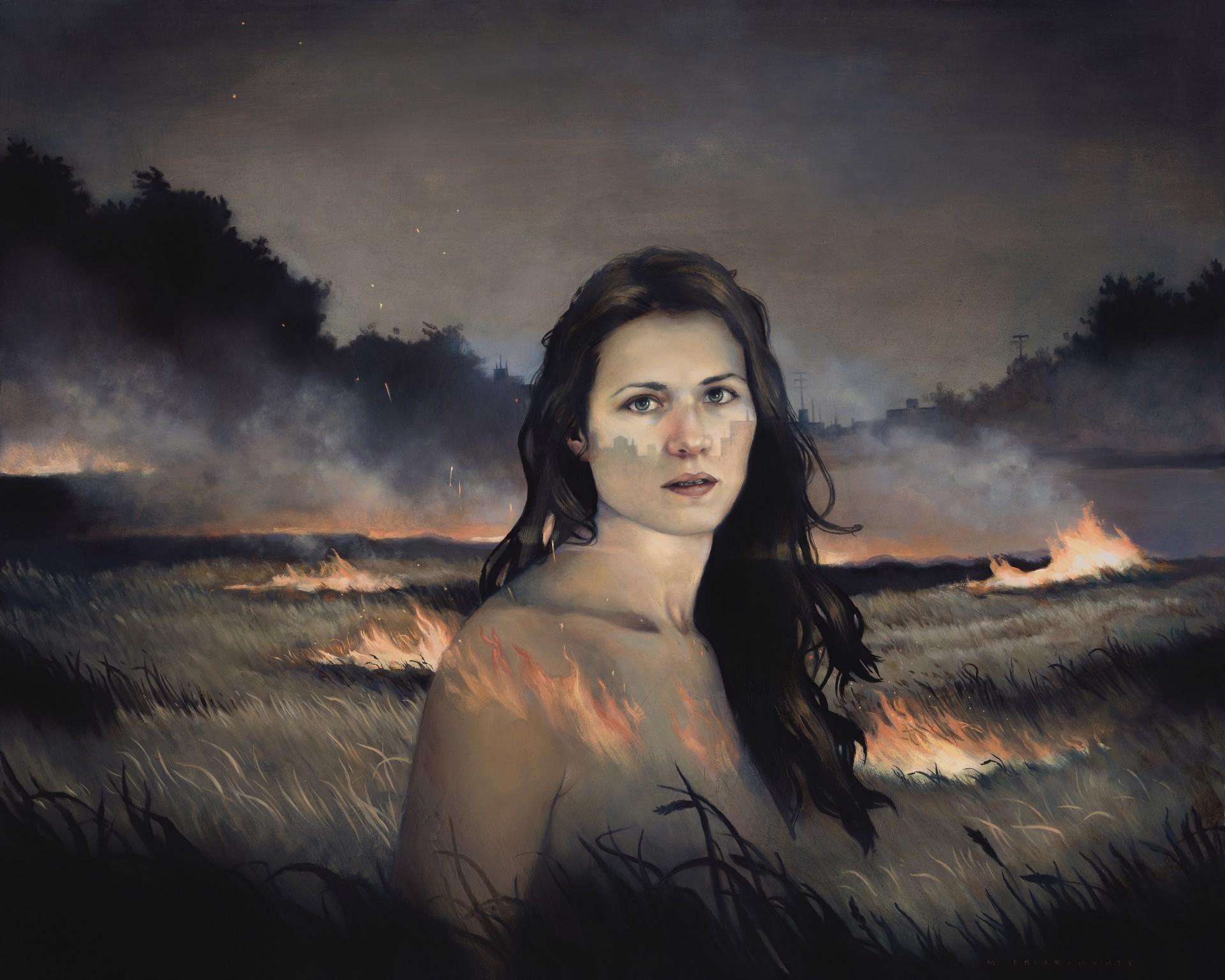 Figurative Painting de Mary Carroll - Saboreo la llama