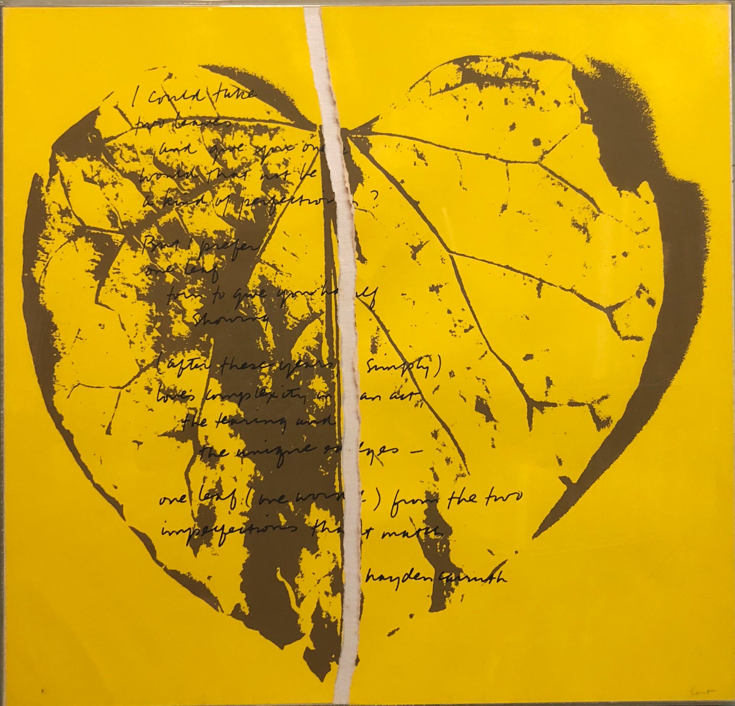  Love's Complexity, 1968. Lithograph in permanent collection of Brooklyn Museum and Harvard Museum, This one is unique in that it is torn and collaged and framed thus. it is hand signed: l.r.: Corita
Printed poem text reads: 