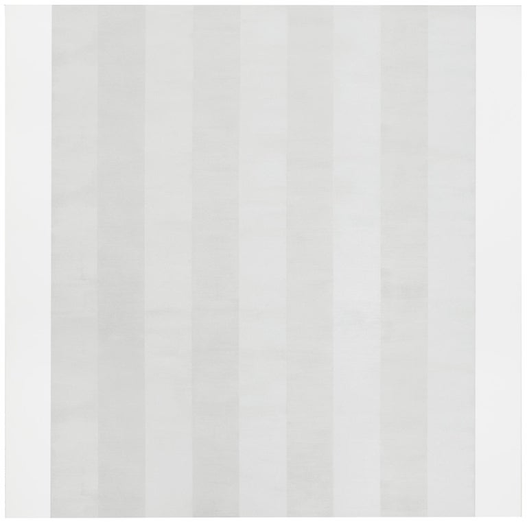 Mary Corse Abstract Painting - Untitled (White Multi Inner Bands, Flat Sides, Beveled Canvas)