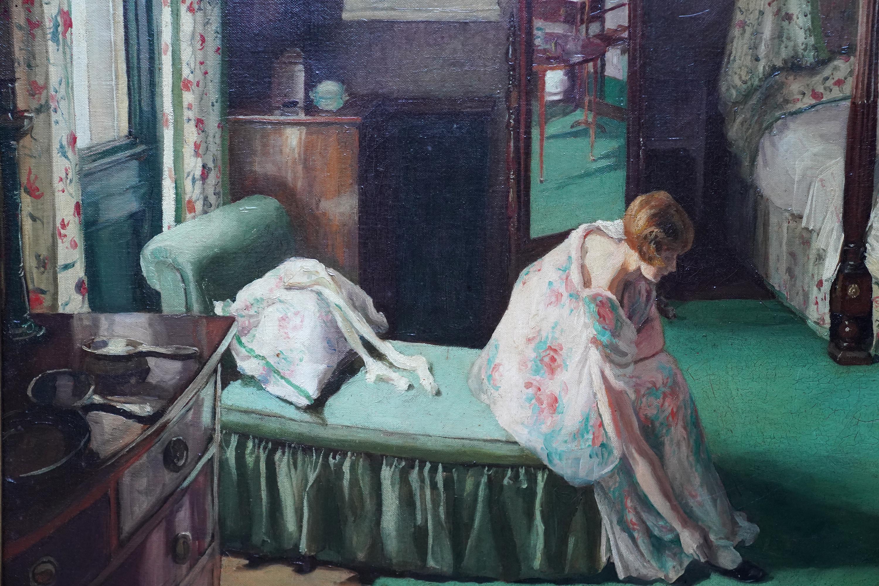 Mary Dawson Elwell The Green Bedroom British 1920's Royal Academy exhibited interior oil