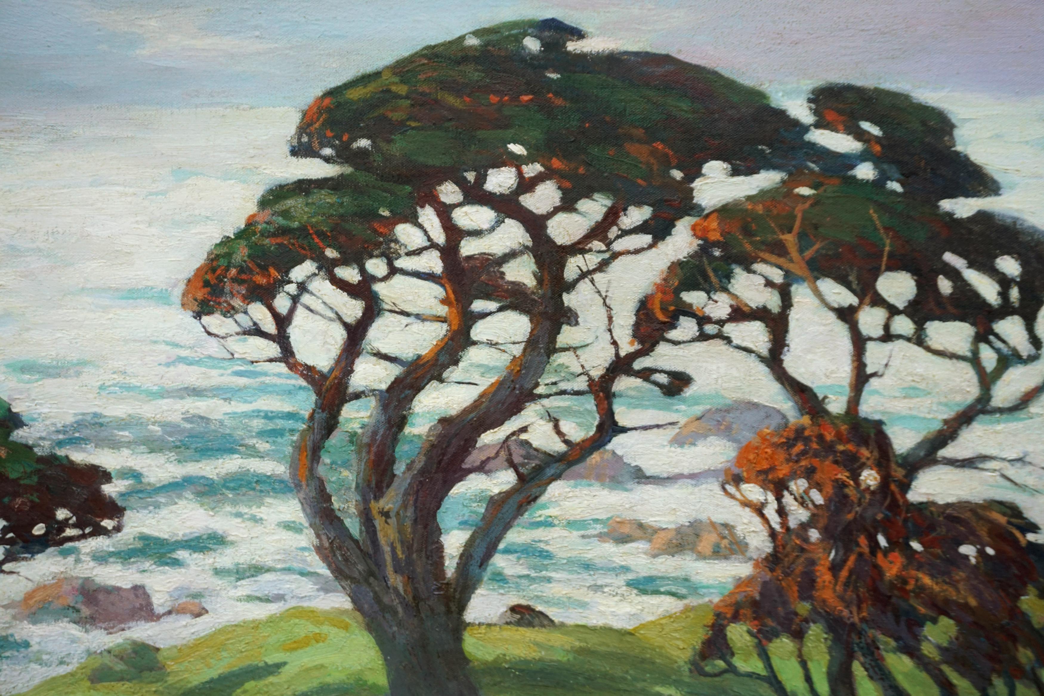 Monterey Cypresses, Pebble Beach Carmel - Landscape - Special - Painting by Mary DeNeale Morgan