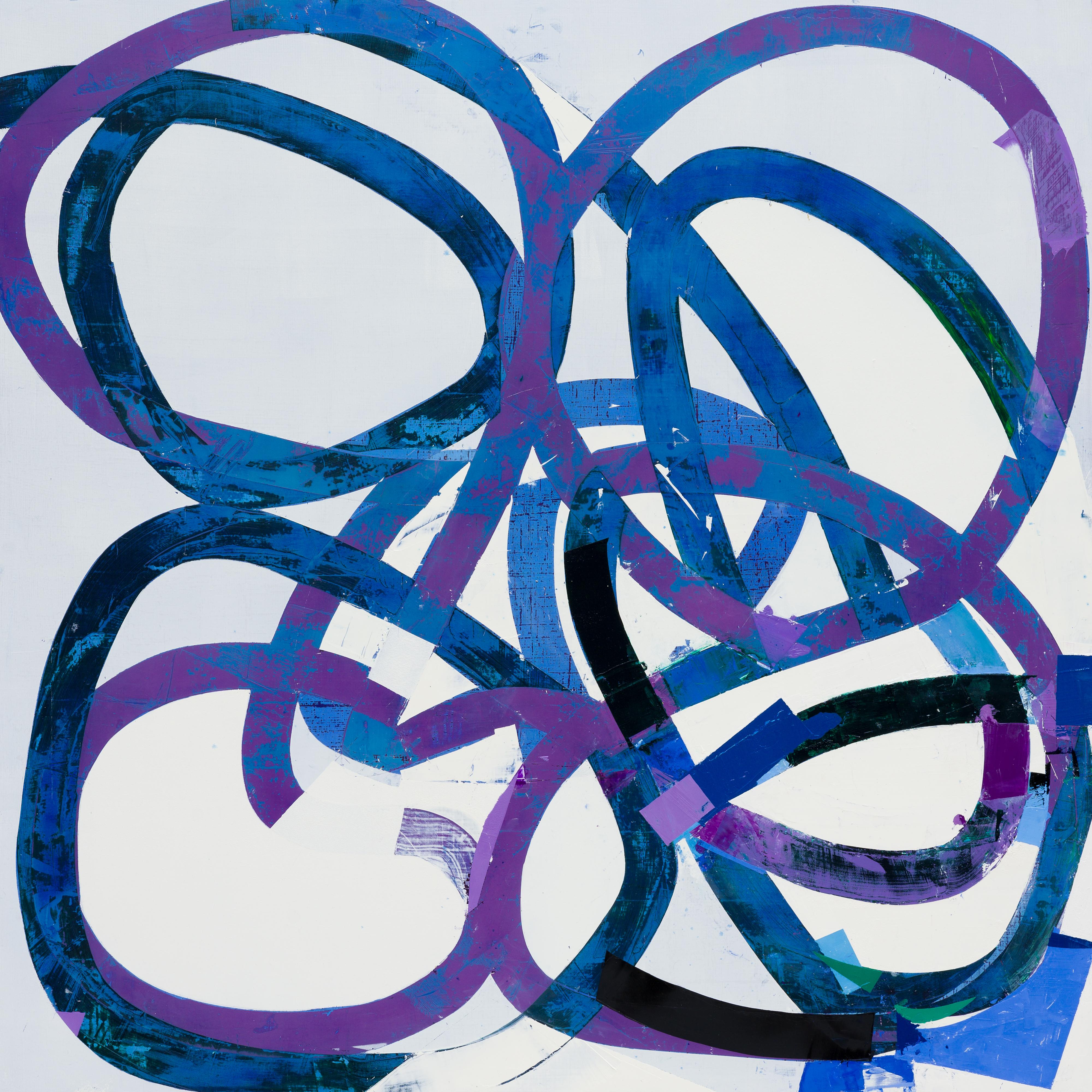 Mary Didoardo
Spring Forward, 2022
oil on wood panel
30 x 30
(dido100)

This small abstract oil painting on wood by Mary Didoardo features her signature layering technique and looping lines in shades of purple and blue on a white background.

In her