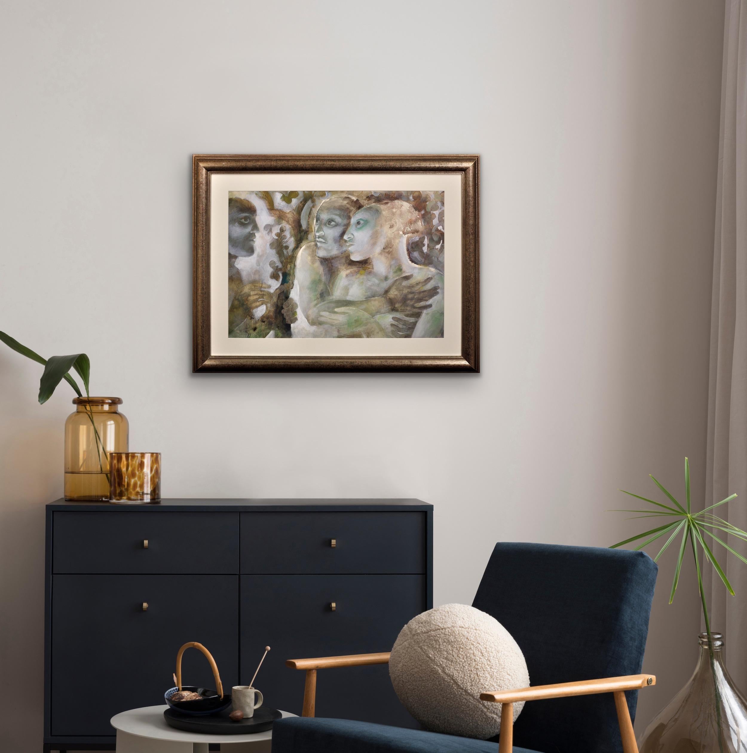 Pourquoi venir ici ? Peinture vintage de style expressionniste néoclassique des années 1980 en vente 7
