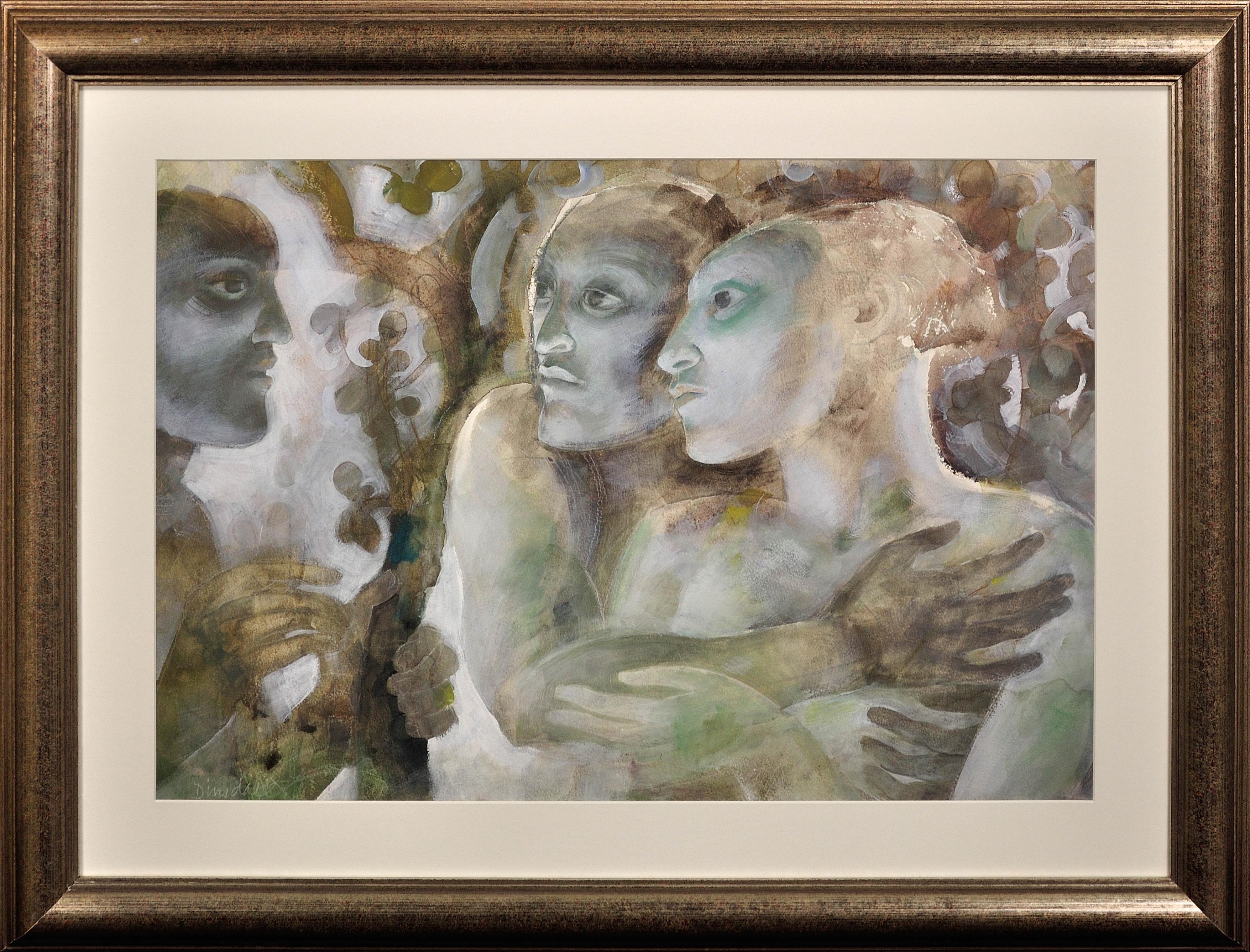 Figurative Painting Mary Dinsdale - Pourquoi venir ici ? Peinture vintage de style expressionniste néoclassique des années 1980