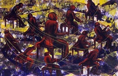 Large British 20th Century Abstract Painting The Piano Concert Figurative Work