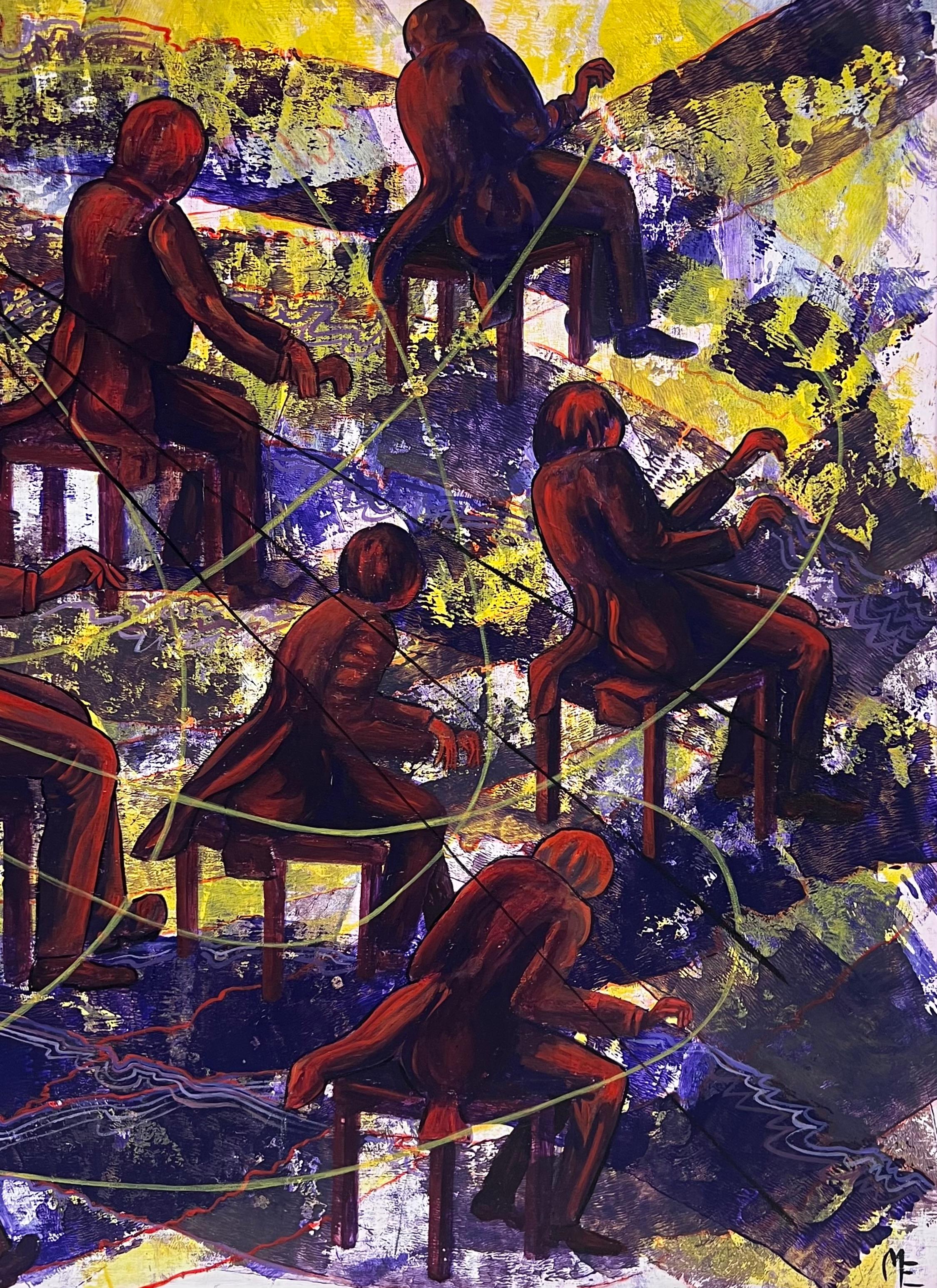 Concerto per pianoforte e orchestra
di Mary Edwards (Regno Unito, XX secolo)
firmato con iniziali, con titolo sulla placca della cornice
dipinto a olio su tavola, incorniciato
incorniciato: 29 x 41 pollici
tavola: 24 x 36 pollici
condizioni: