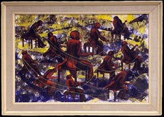 Large British 20th Century Abstract Painting The Piano Concert Figurative Work