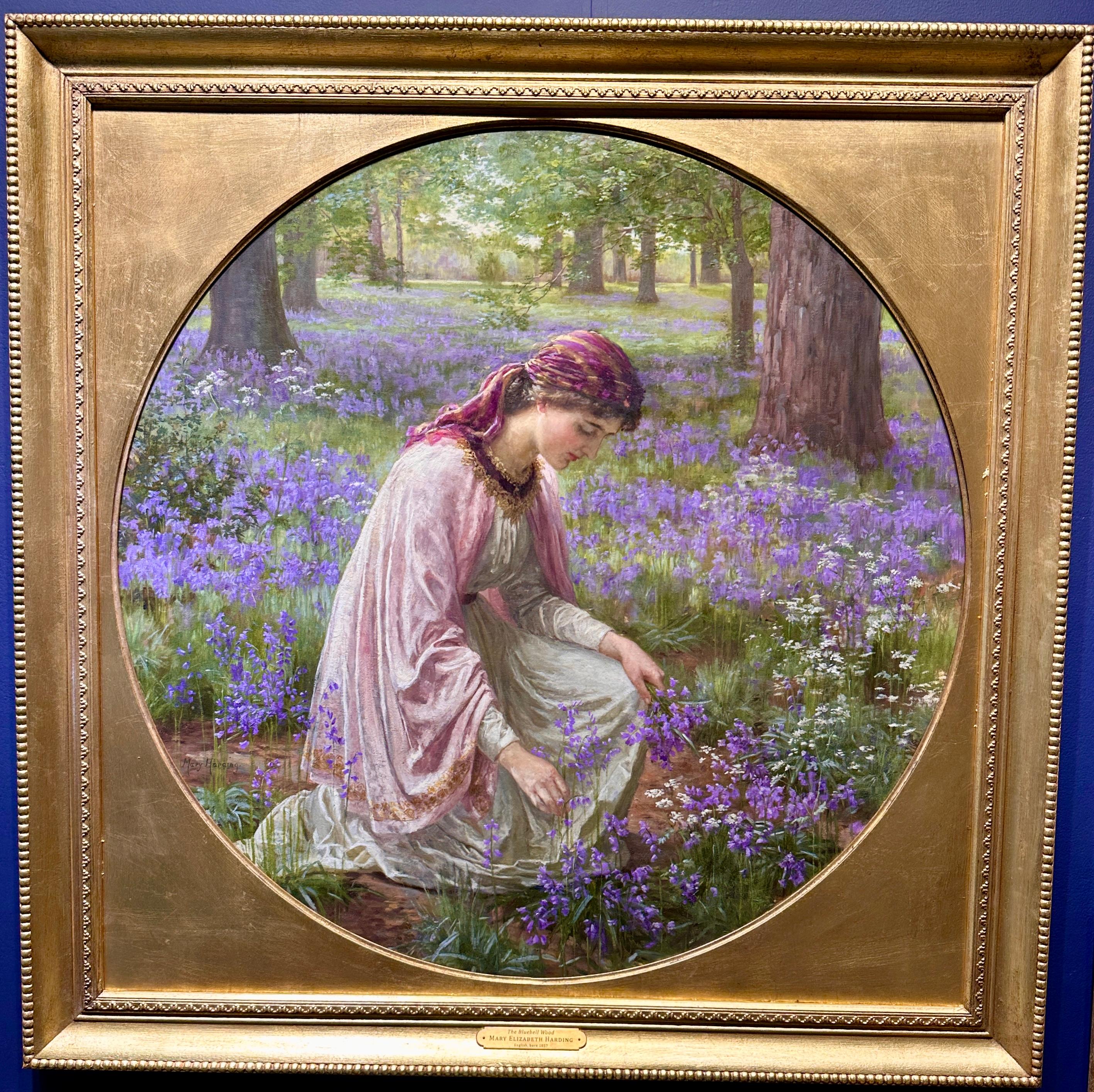 Englisch 19. Jh., präraffaelitisches Porträt einer Dame beim Blumenpflücken in einer Landschaft