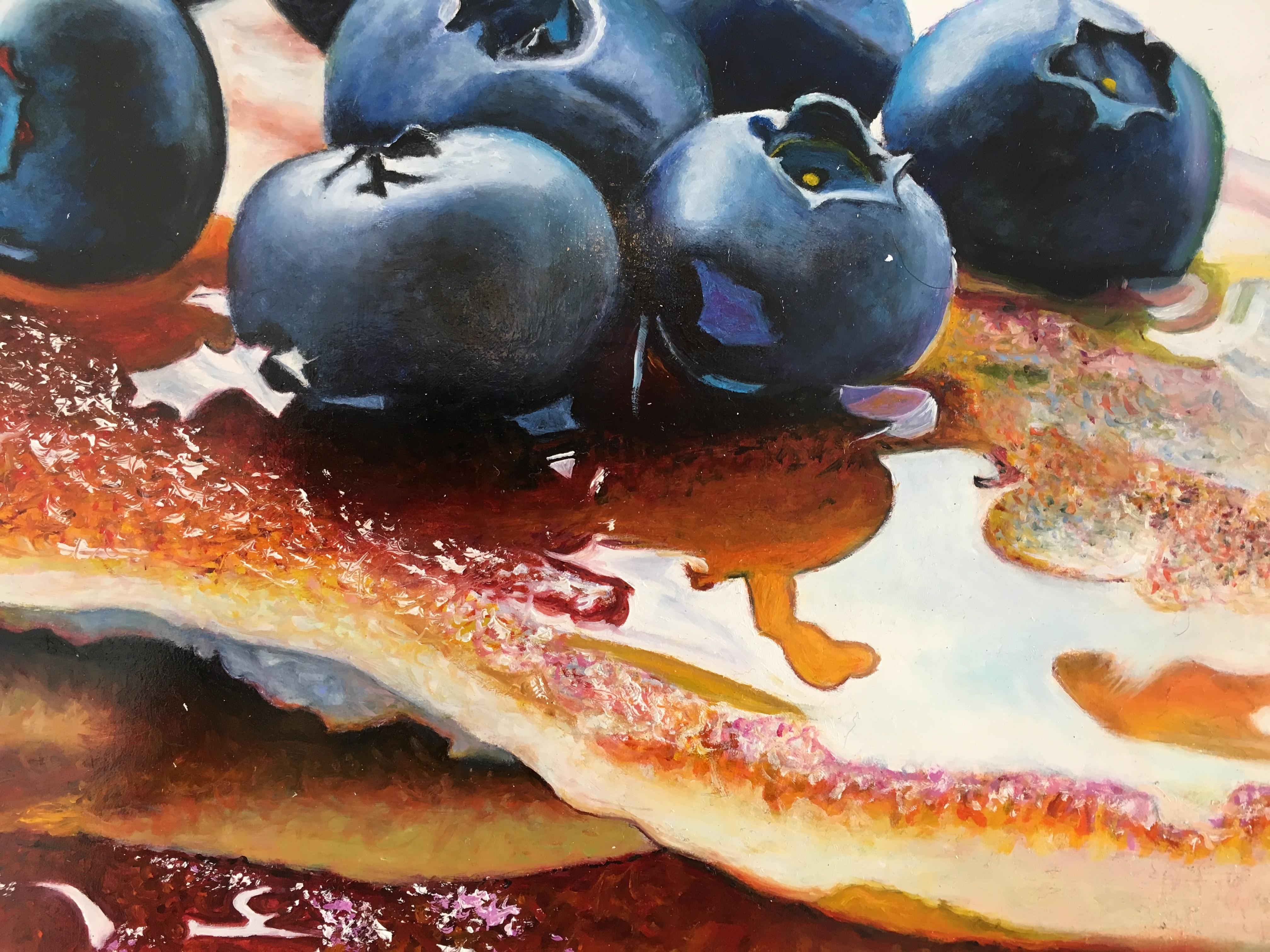 Pancakes mit Blaubeeren Foto-realistisches Gemälde von Pancakes:: Zucker:: Blaubeer 1
