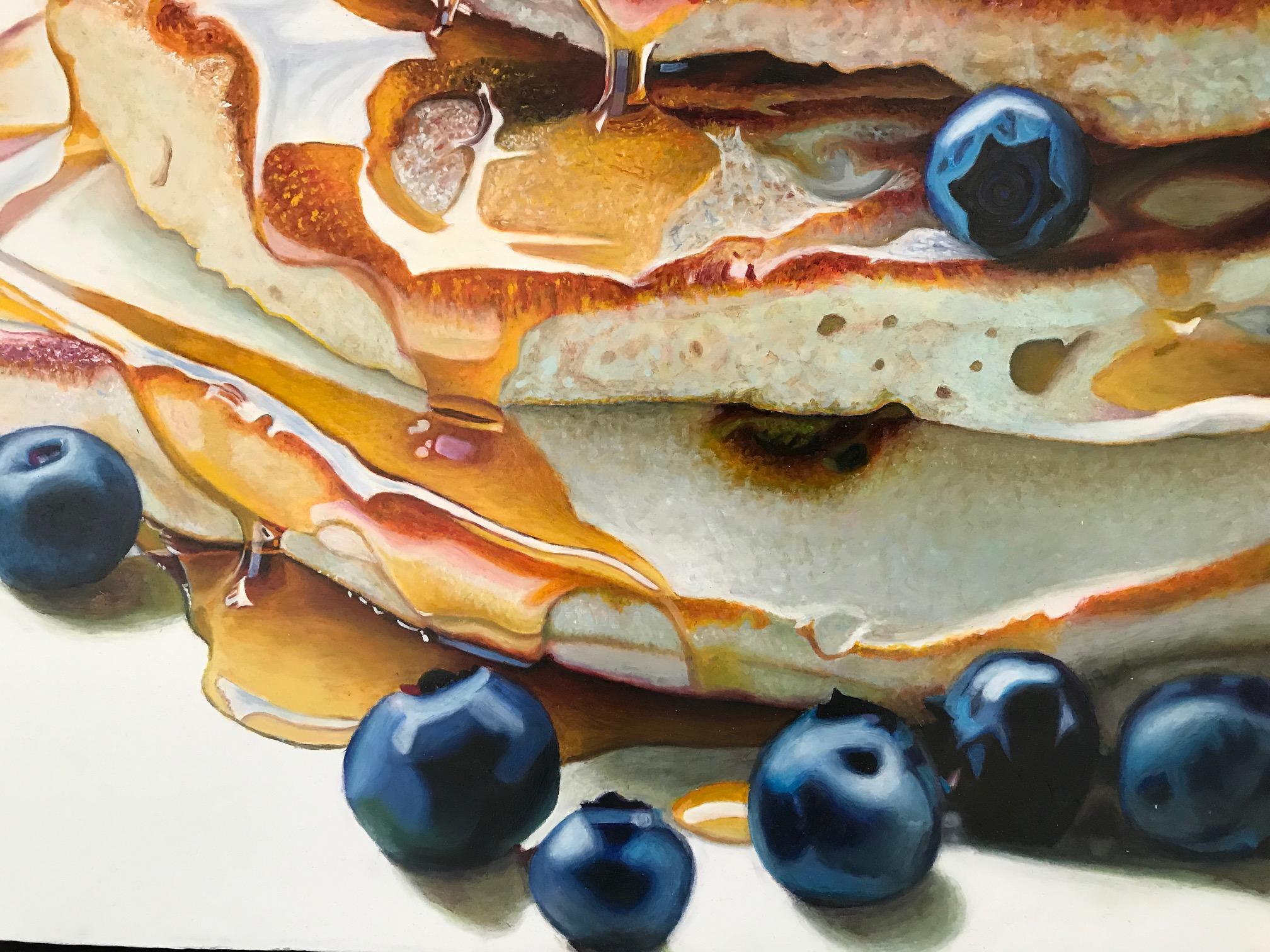 Pancakes with Blueberries  Photo-Realist Painting of Pancakes, Syrup, Blueberry 2