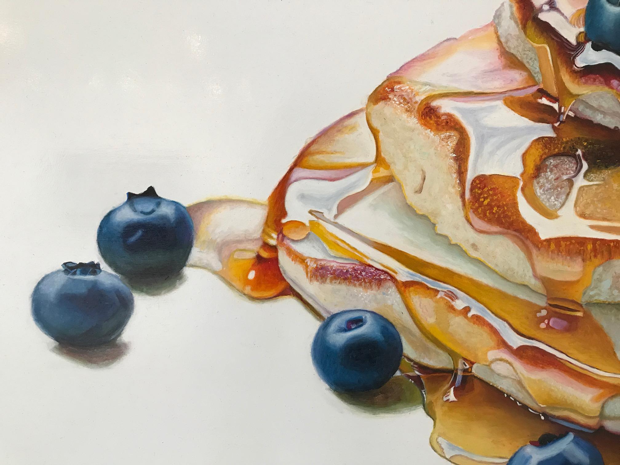 Pancakes with Blueberries  Photo-Realist Painting of Pancakes, Syrup, Blueberry 3