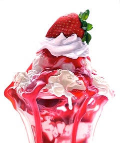 "Strawberry Sundae"  Delicious Photo Realism of Vanilla Cream & Whipped Cream  