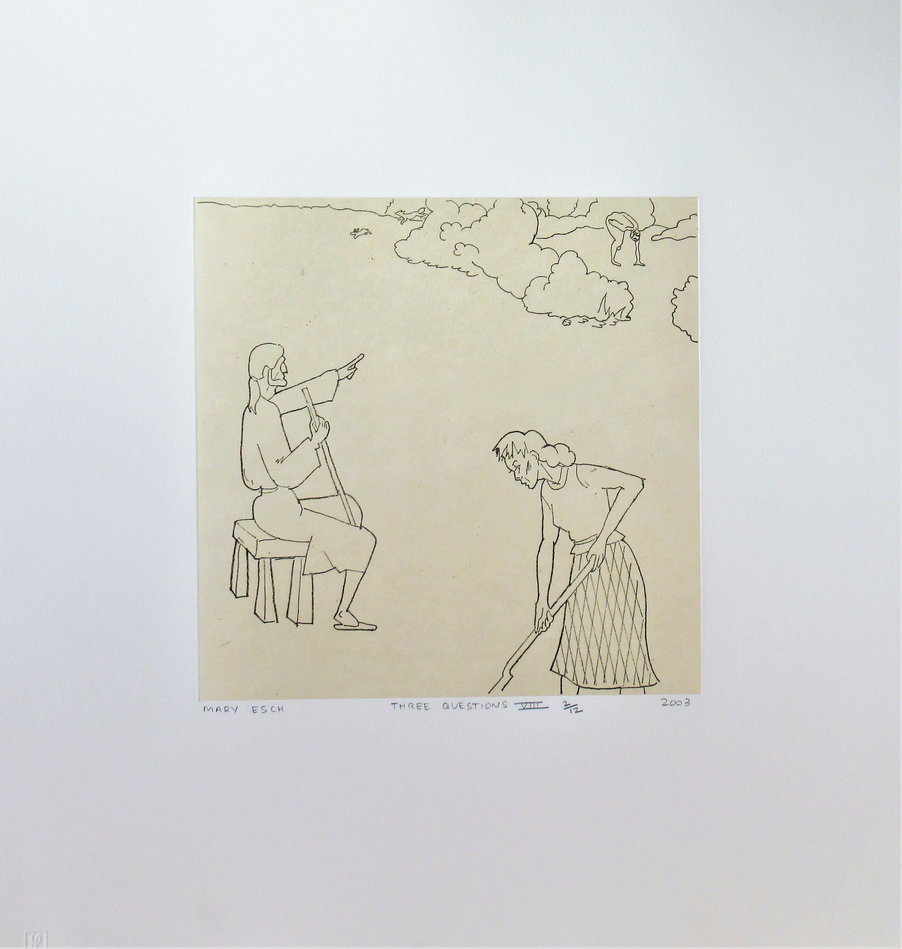 Mary Esch Figurative Print - Three Questions #VIII