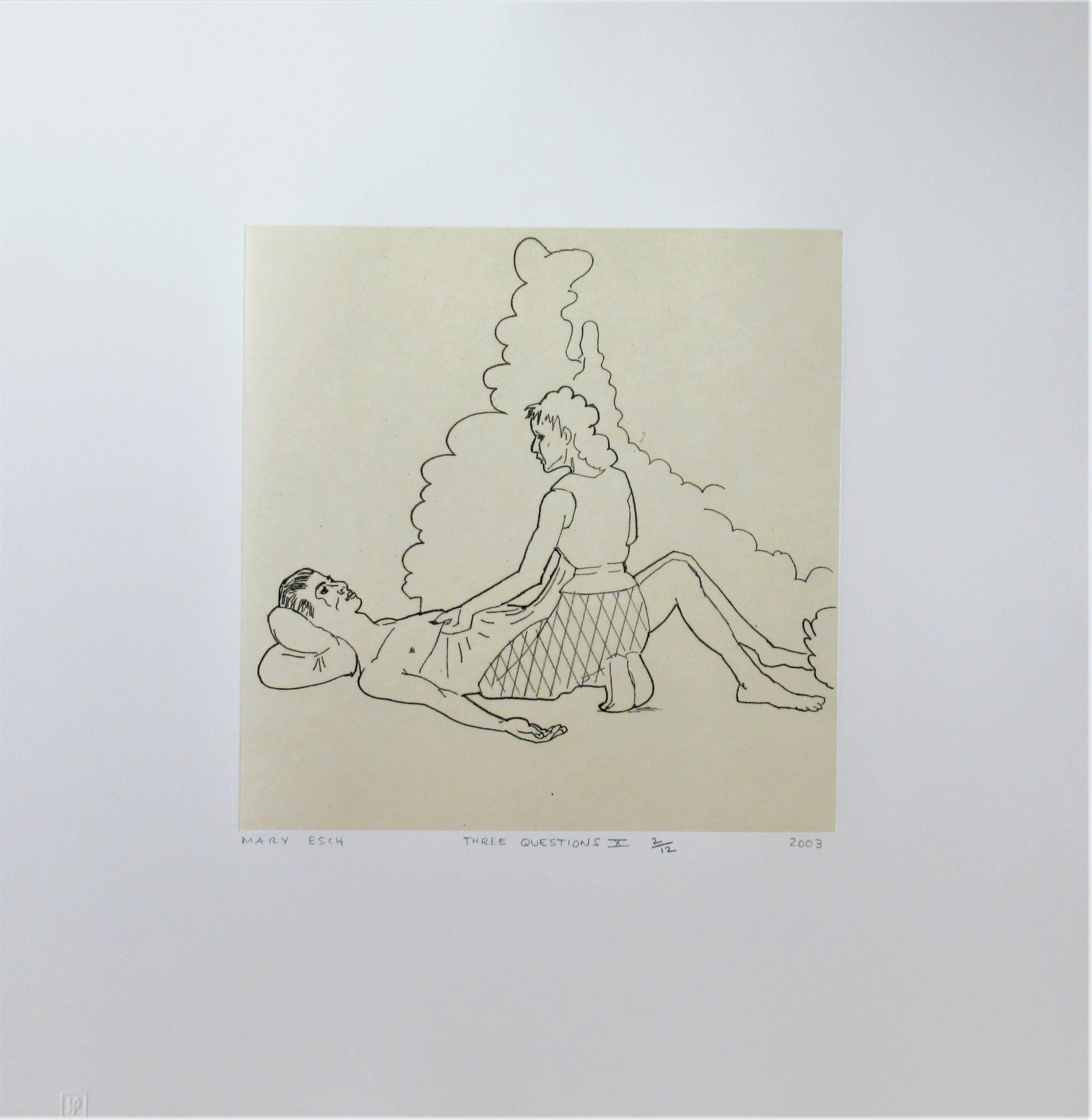 Mary Esch Figurative Print - Three Questions #X