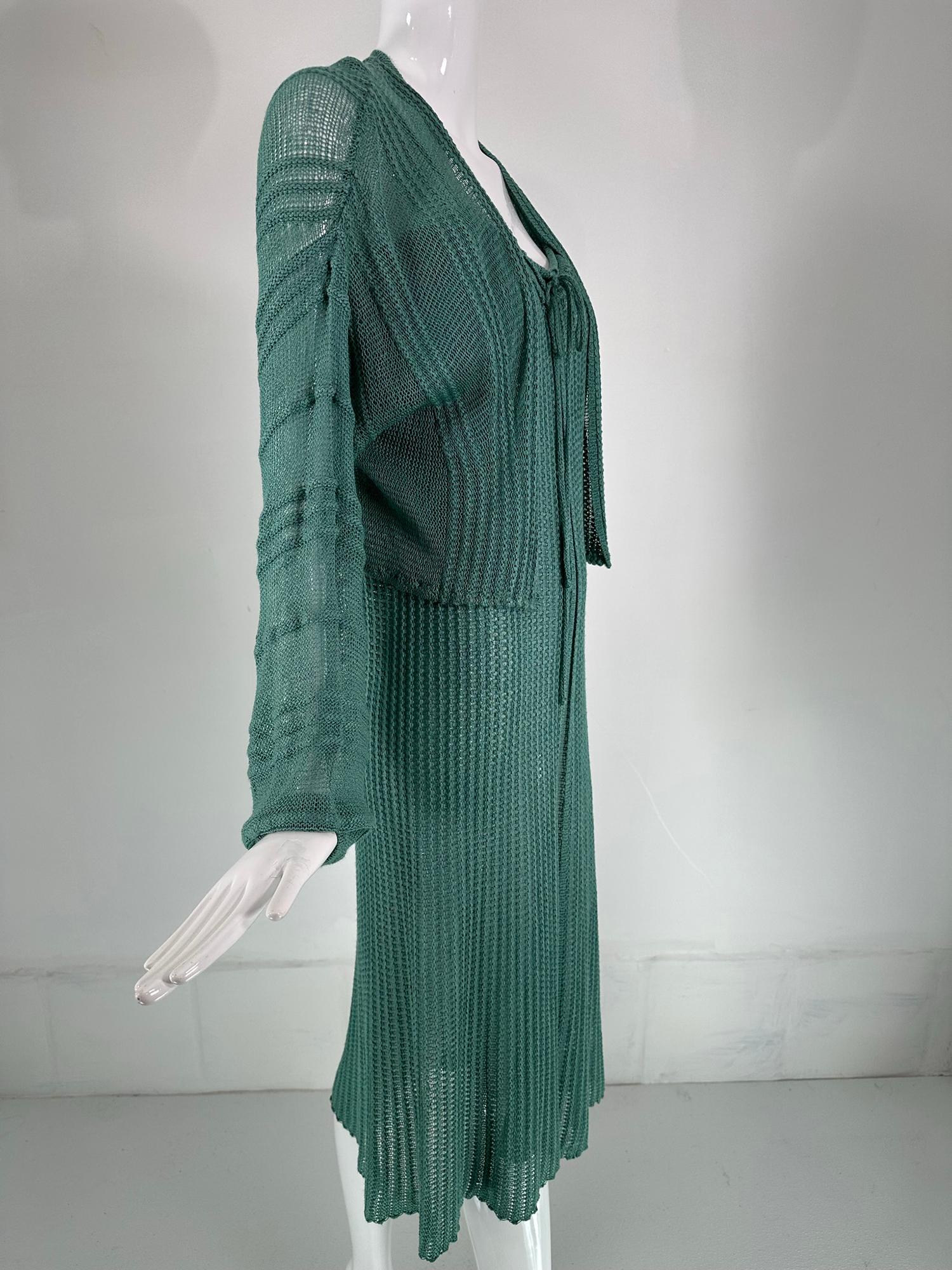 Mary Farrin London Aqua Cotton Crochet Slip Dress & Dolman Sleeve Sweater 1970s  For Sale 5