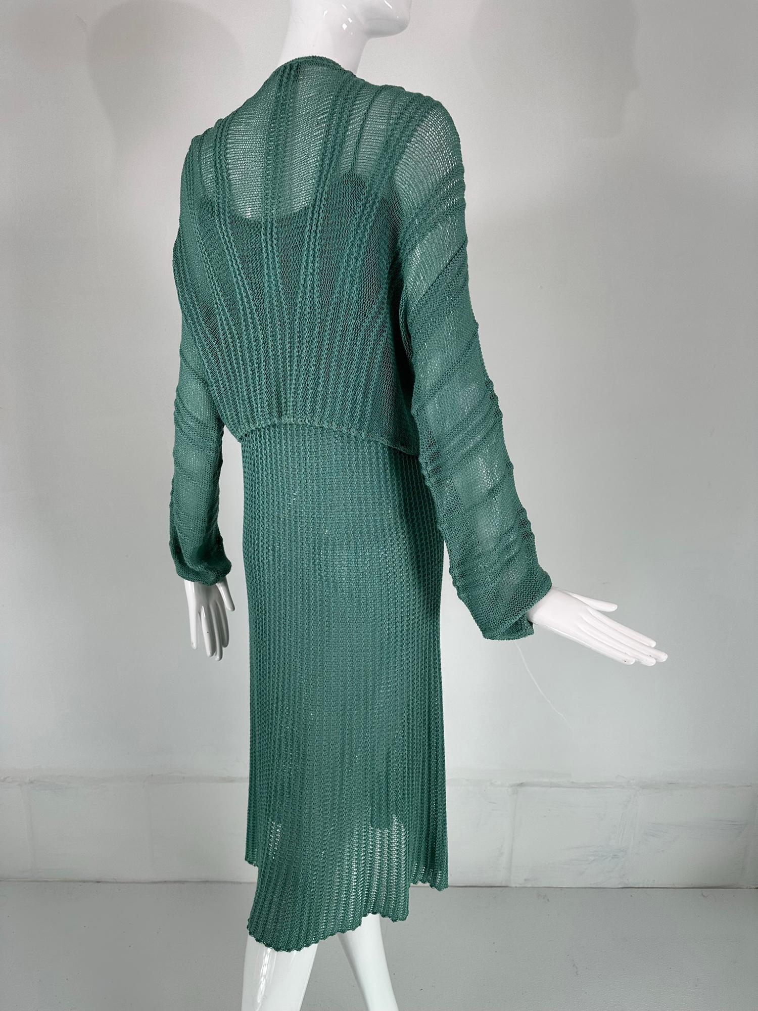 Mary Farrin London Aqua Cotton Crochet Slip Dress & Dolman Sleeve Sweater 1970s  For Sale 6