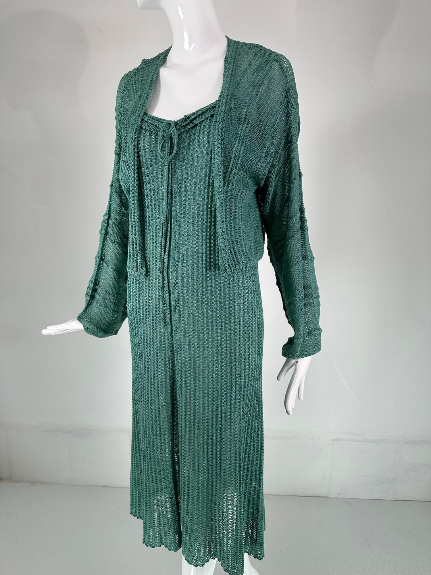 Mary Farrin London Aqua Cotton Crochet Slip Dress & Dolman Sleeve Sweater 1970s  For Sale 8