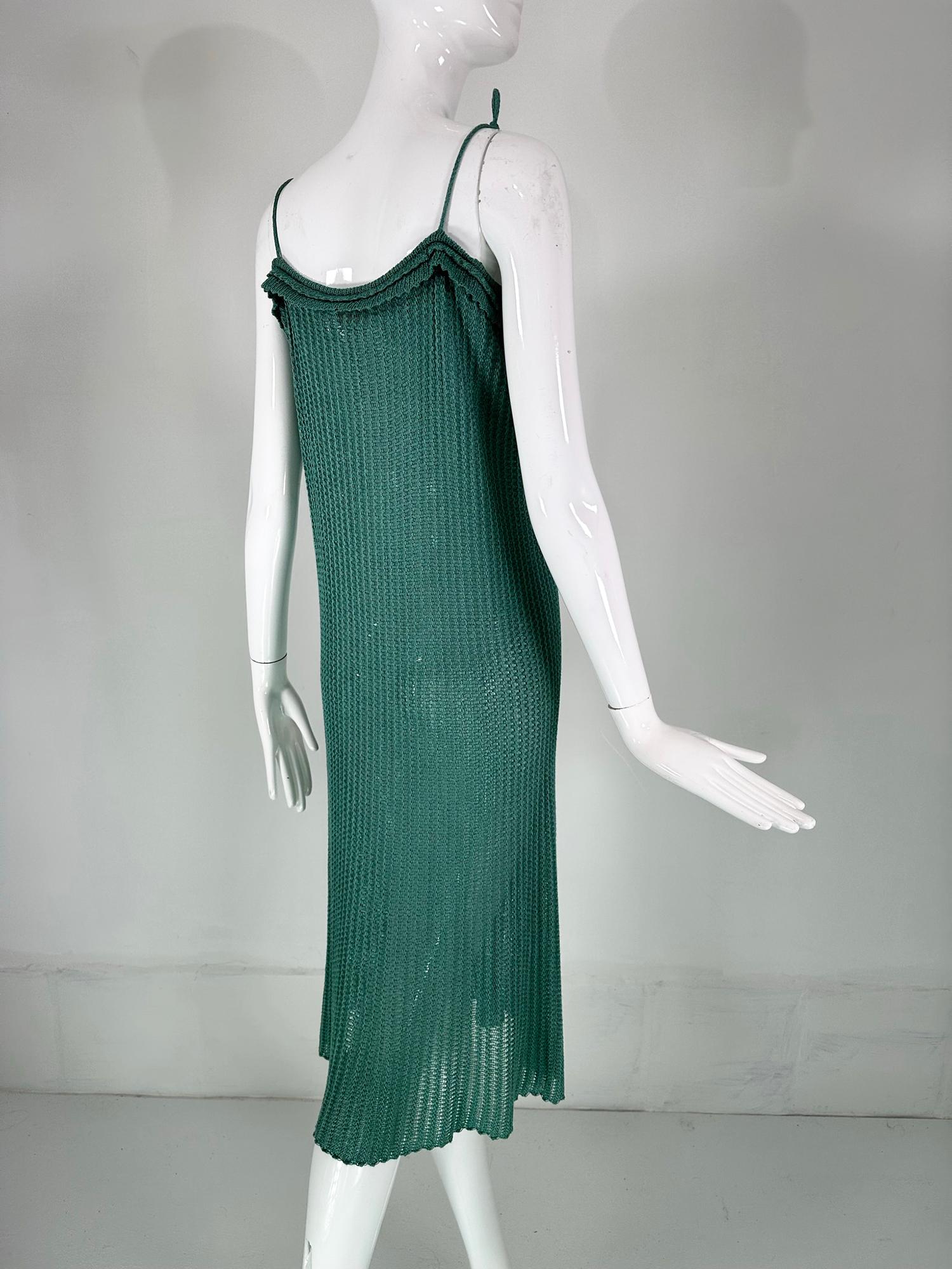 Donna Mary Farrin London Aqua Cotton Crochet Slip Dress & Dolman Sleeve Sweater 1970s in vendita