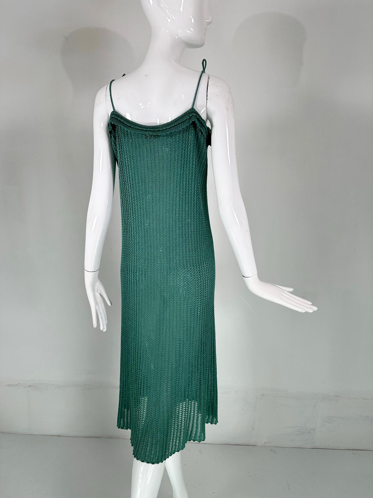 Mary Farrin London Aqua Cotton Crochet Slip Dress & Dolman Sleeve Sweater 1970s  For Sale 1